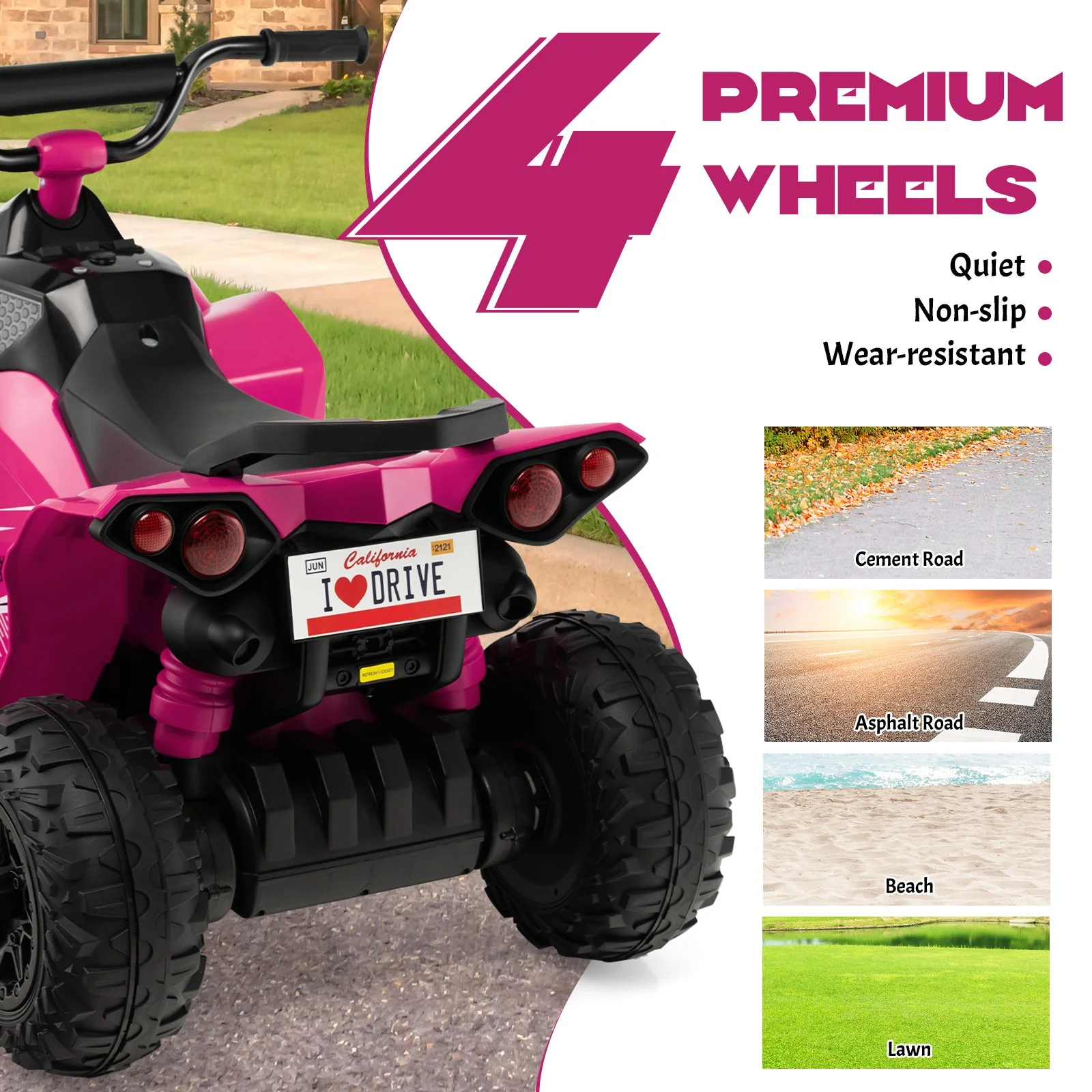 12V Kids Ride On ATV with High/Low Speed and Comfortable Seat-Pink - Image 8