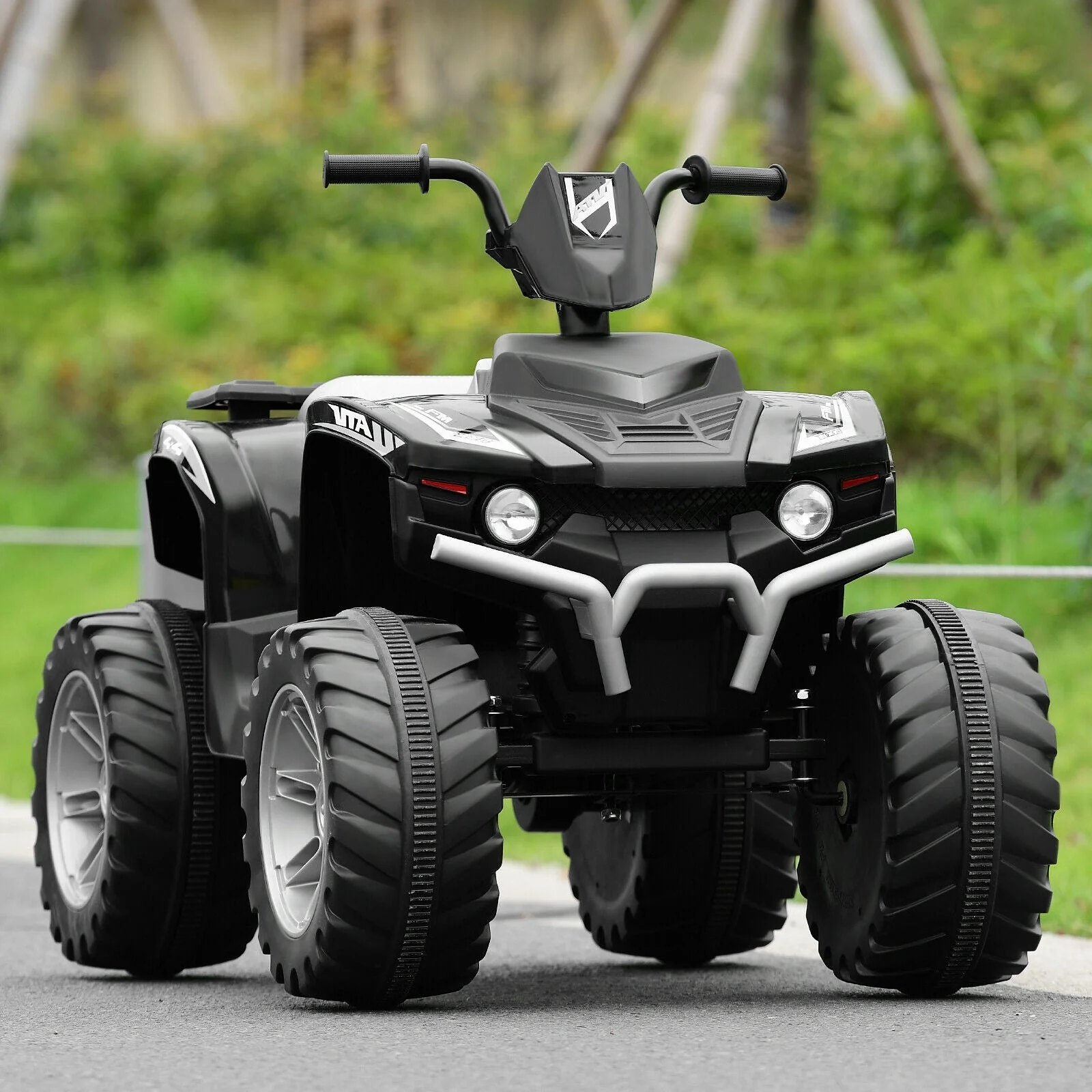 12V Kids Ride on ATV with LED Lights and Treaded Tires and LED lights-Black - Image 2