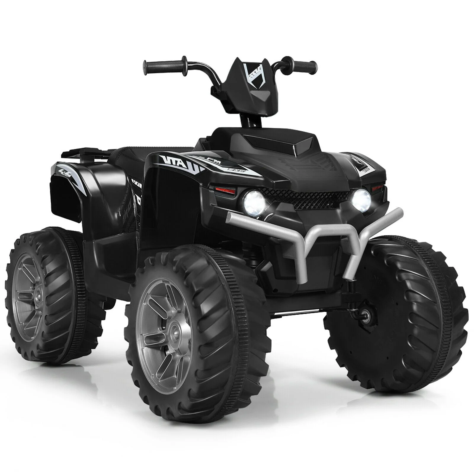 12V Kids Ride on ATV with LED Lights and Treaded Tires and LED lights-Black - Image 3