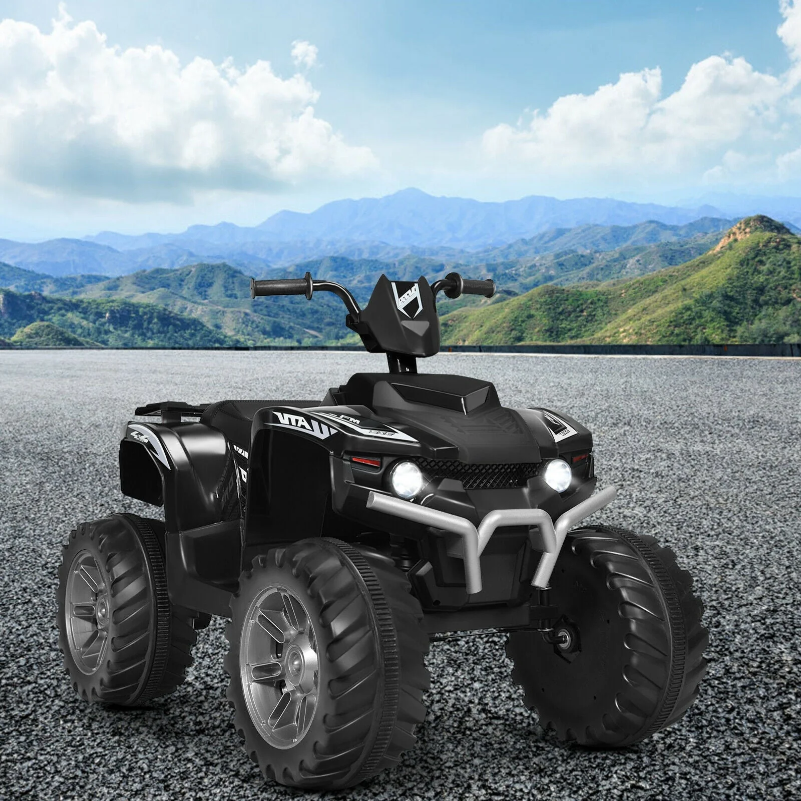 12V Kids Ride on ATV with LED Lights and Treaded Tires and LED lights-Black - Image 5