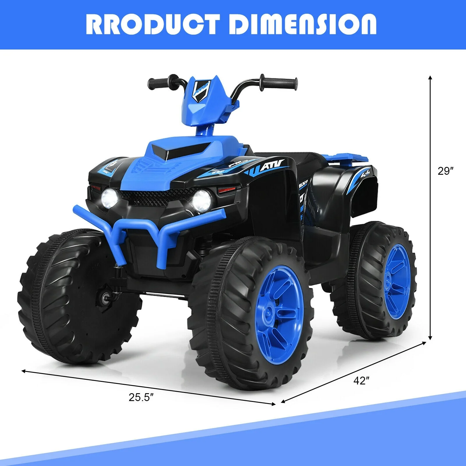 12V Kids Ride on ATV with LED Lights and Treaded Tires and LED lights-Navy - Image 4