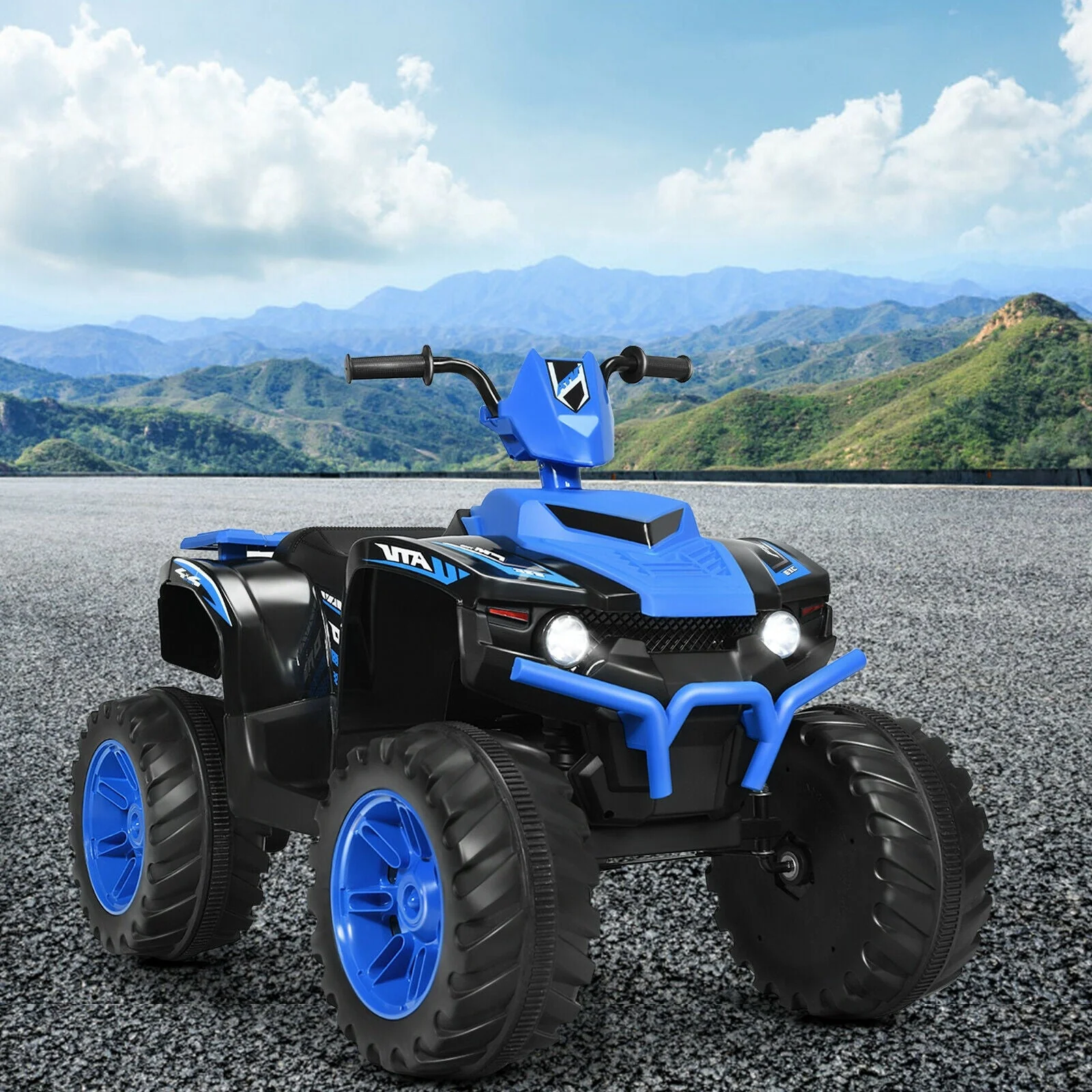 12V Kids Ride on ATV with LED Lights and Treaded Tires and LED lights-Navy - Image 5