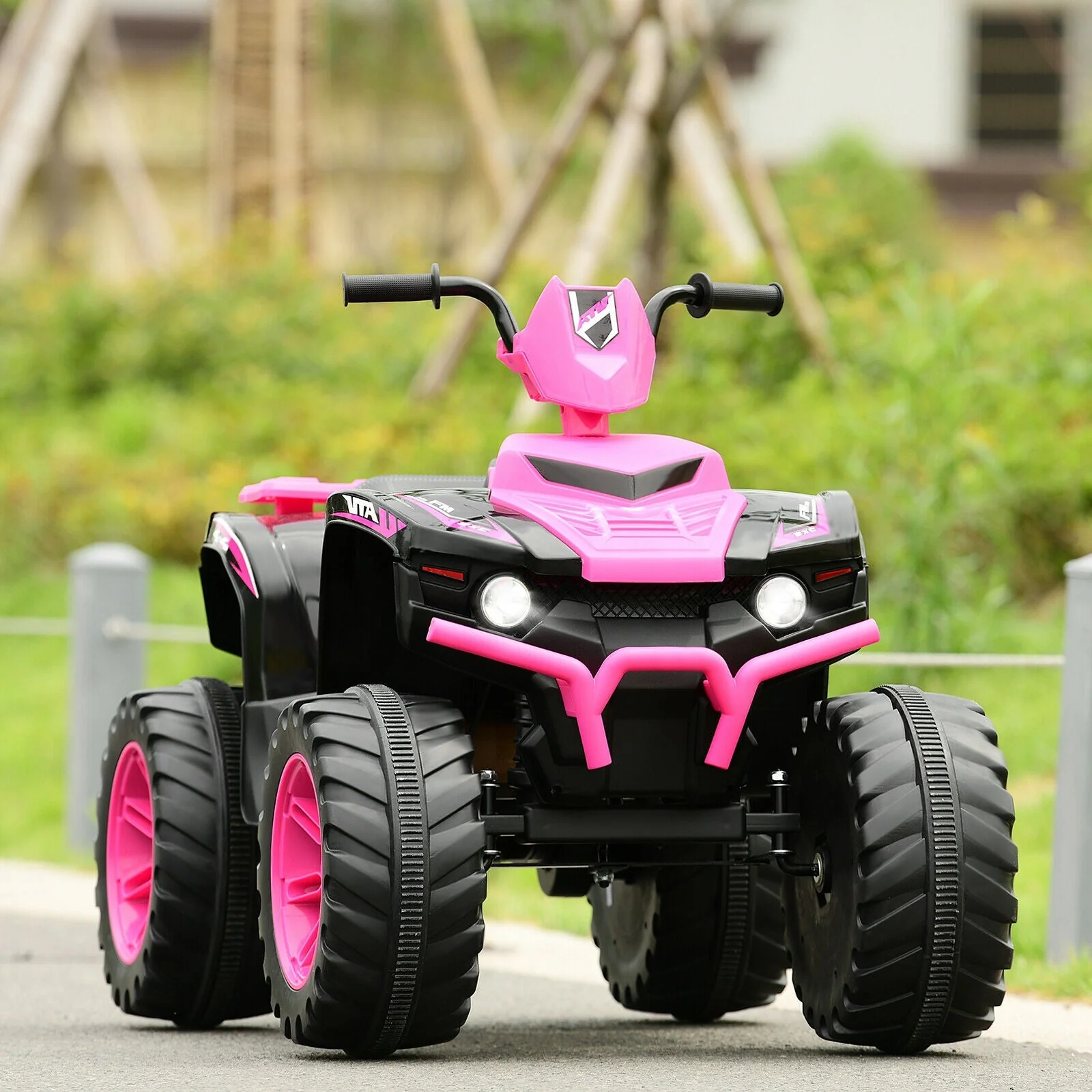 12V Kids Ride on ATV with LED Lights and Treaded Tires and LED lights-Pink - Image 2