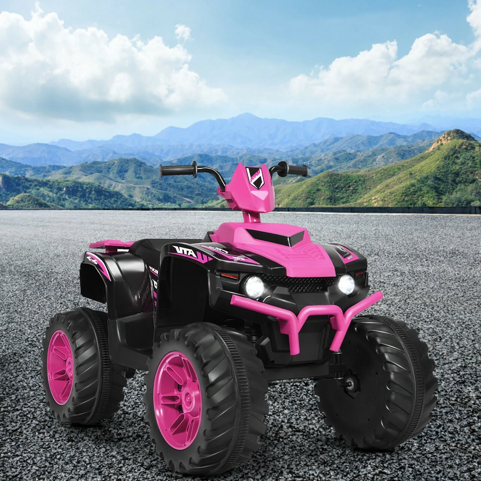 12V Kids Ride on ATV with LED Lights and Treaded Tires and LED lights-Pink - Image 5