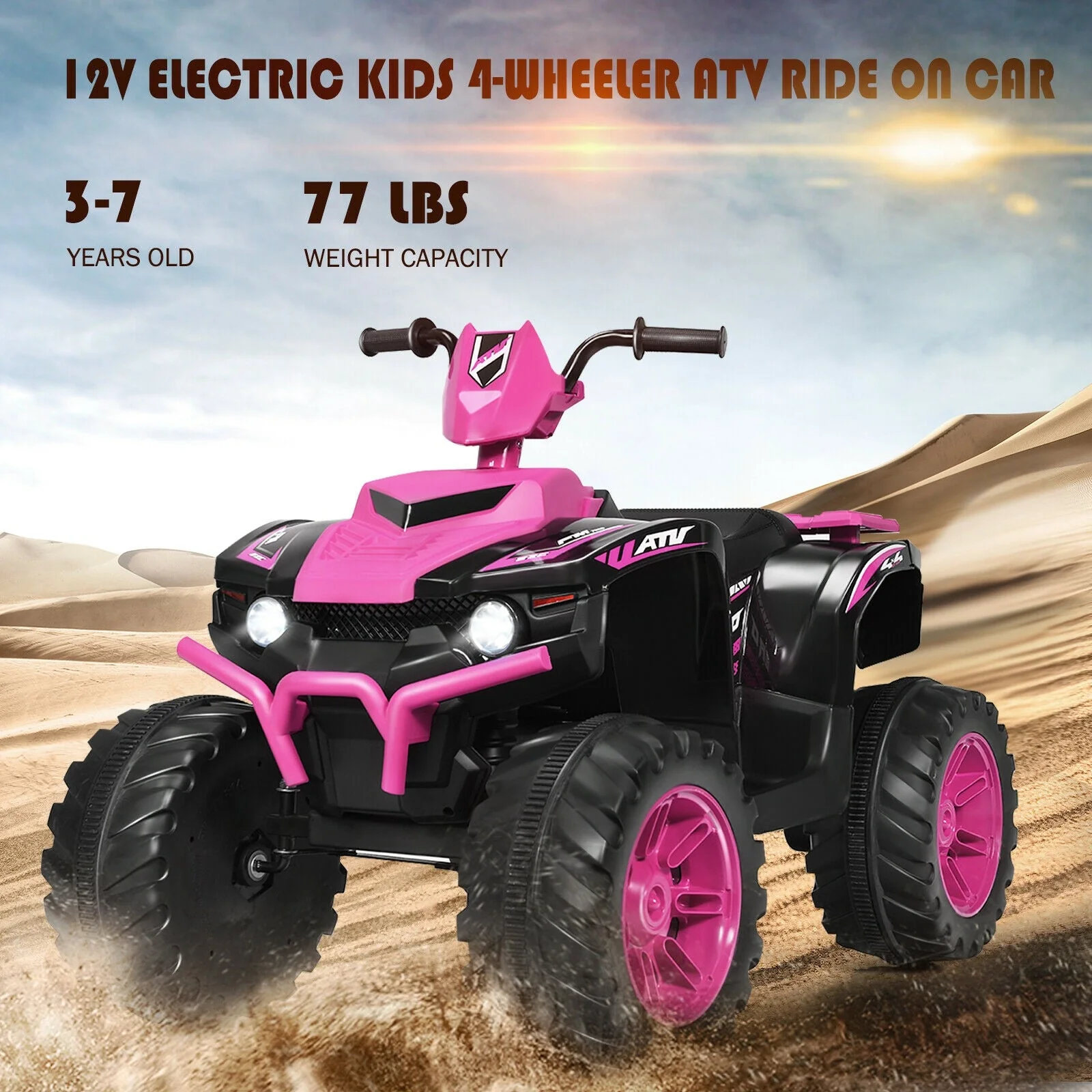 12V Kids Ride on ATV with LED Lights and Treaded Tires and LED lights-Pink - Image 8