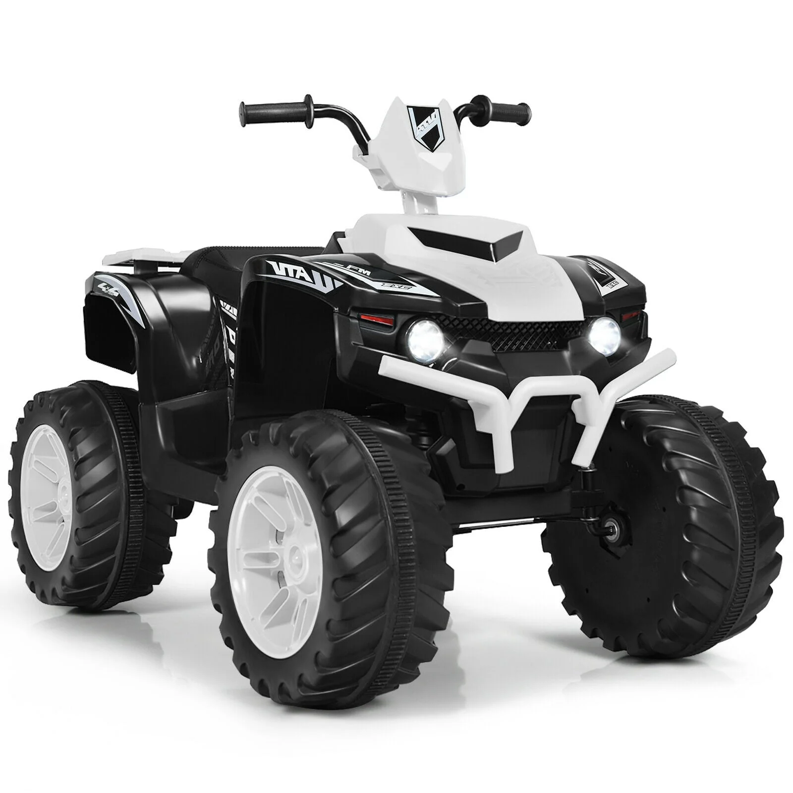 12V Kids Ride on ATV with LED Lights and Treaded Tires and LED lights-White - Image 3