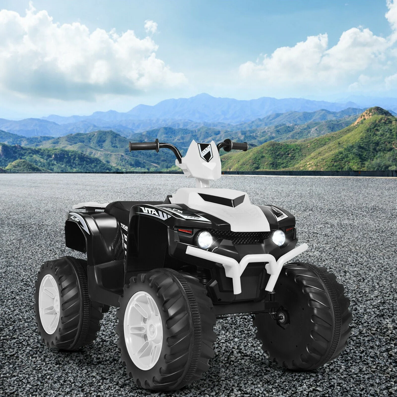 12V Kids Ride on ATV with LED Lights and Treaded Tires and LED lights-White - Image 5