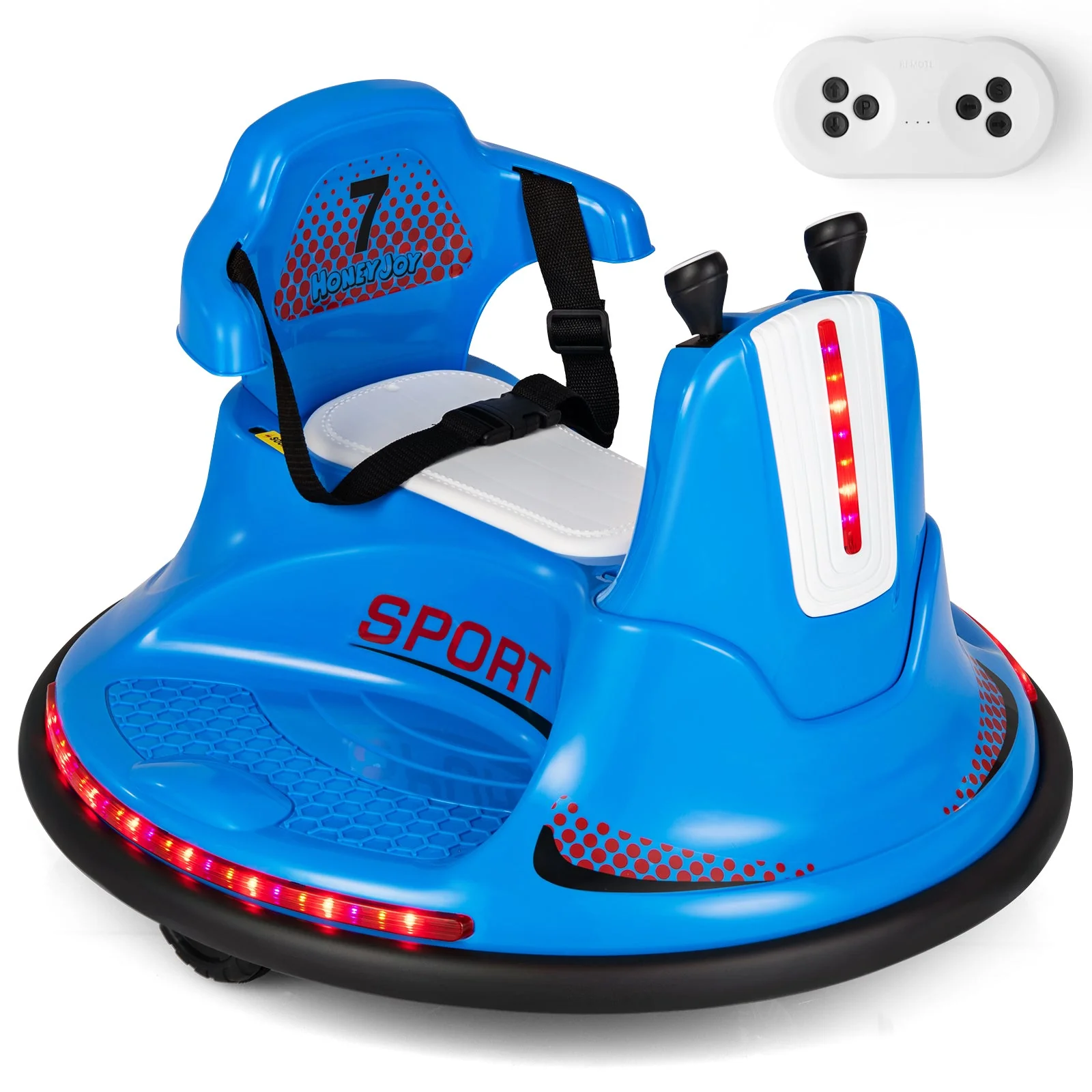 12V Kids Ride On Bumper Car with Remote Control Lights and Music-Blue - Image 3