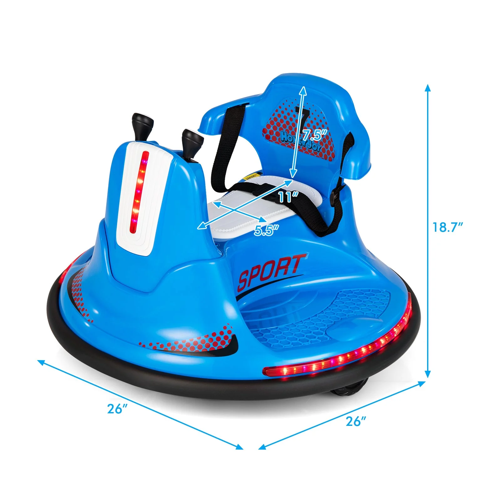 12V Kids Ride On Bumper Car with Remote Control Lights and Music-Blue - Image 4