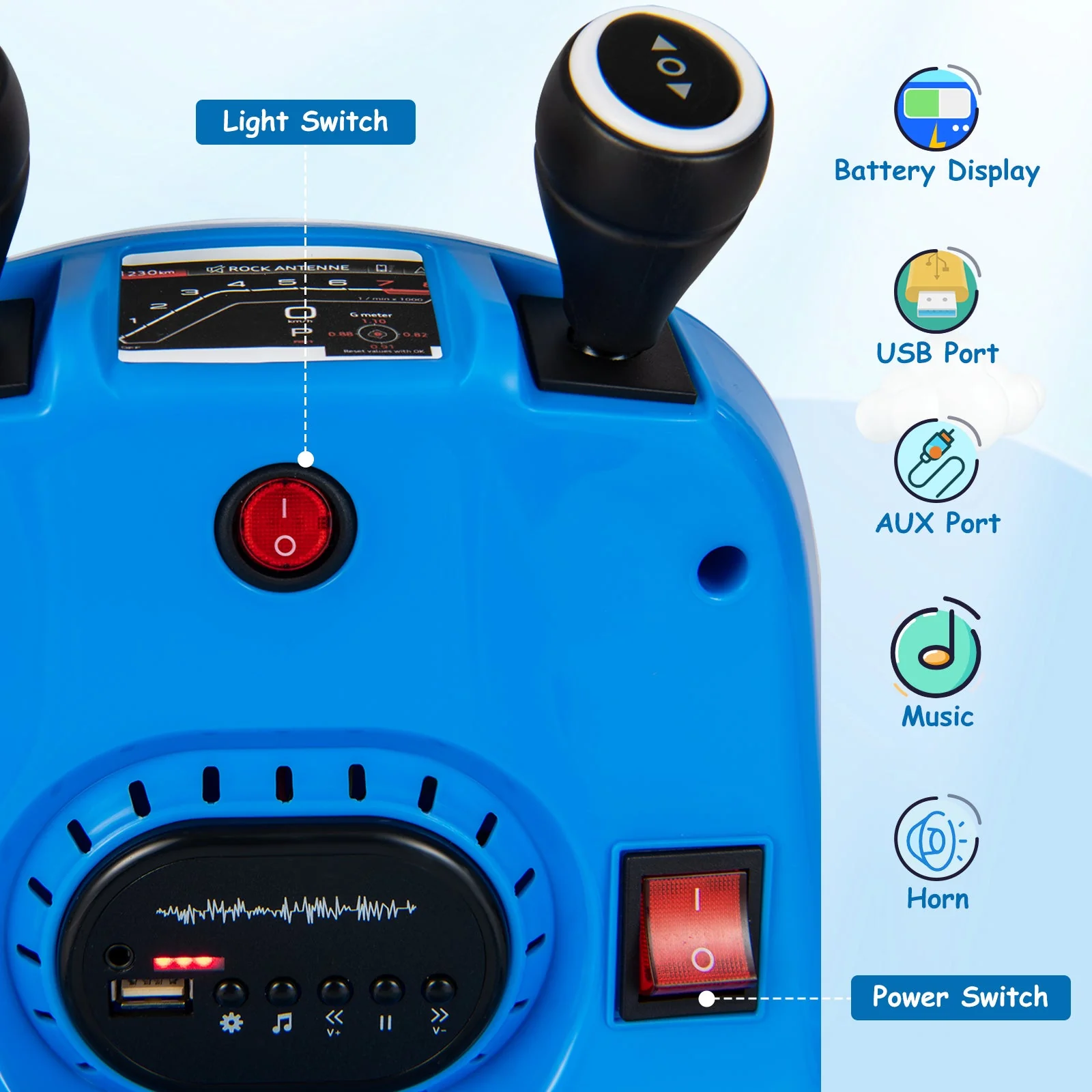 12V Kids Ride On Bumper Car with Remote Control Lights and Music-Blue - Image 7