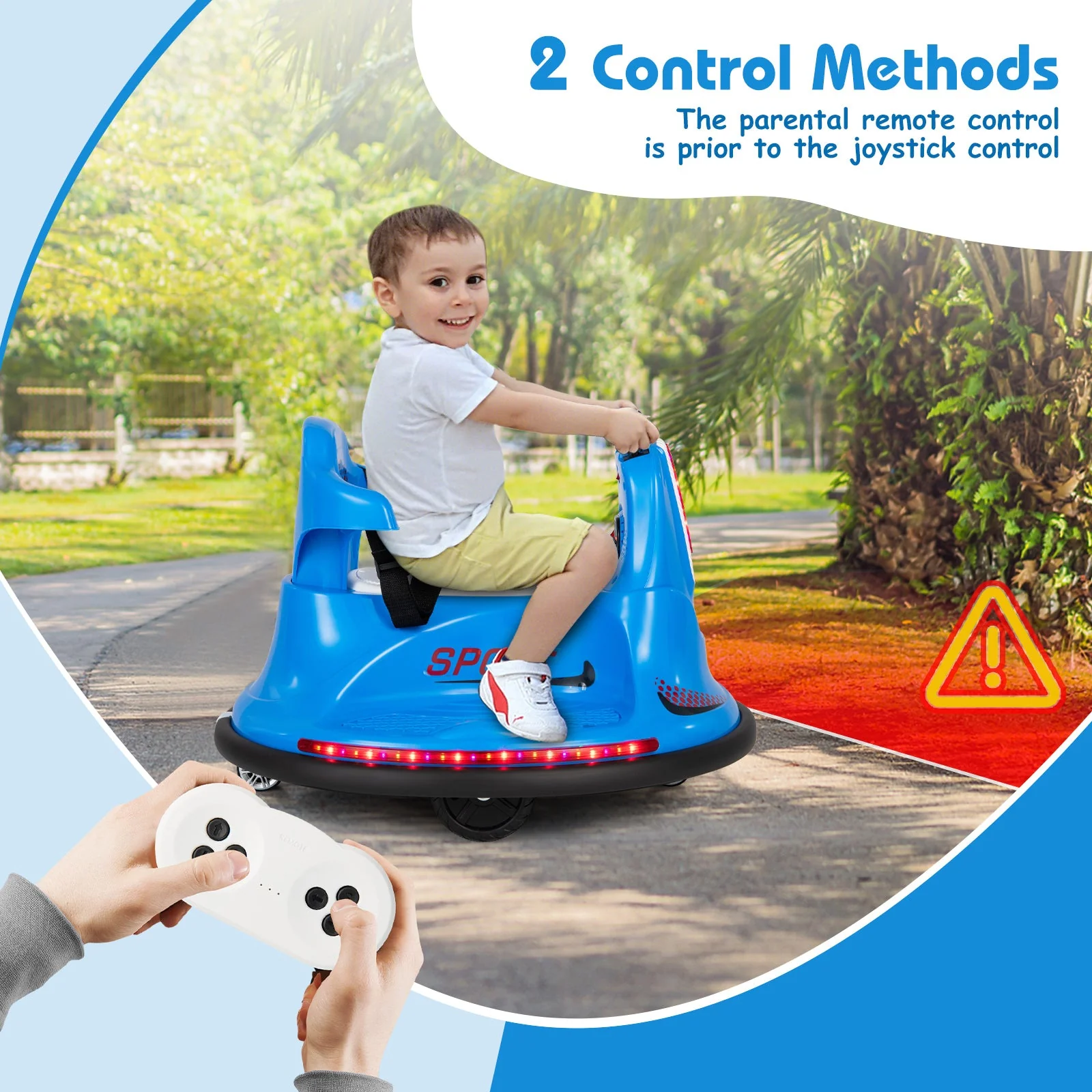 12V Kids Ride On Bumper Car with Remote Control Lights and Music-Blue - Image 8