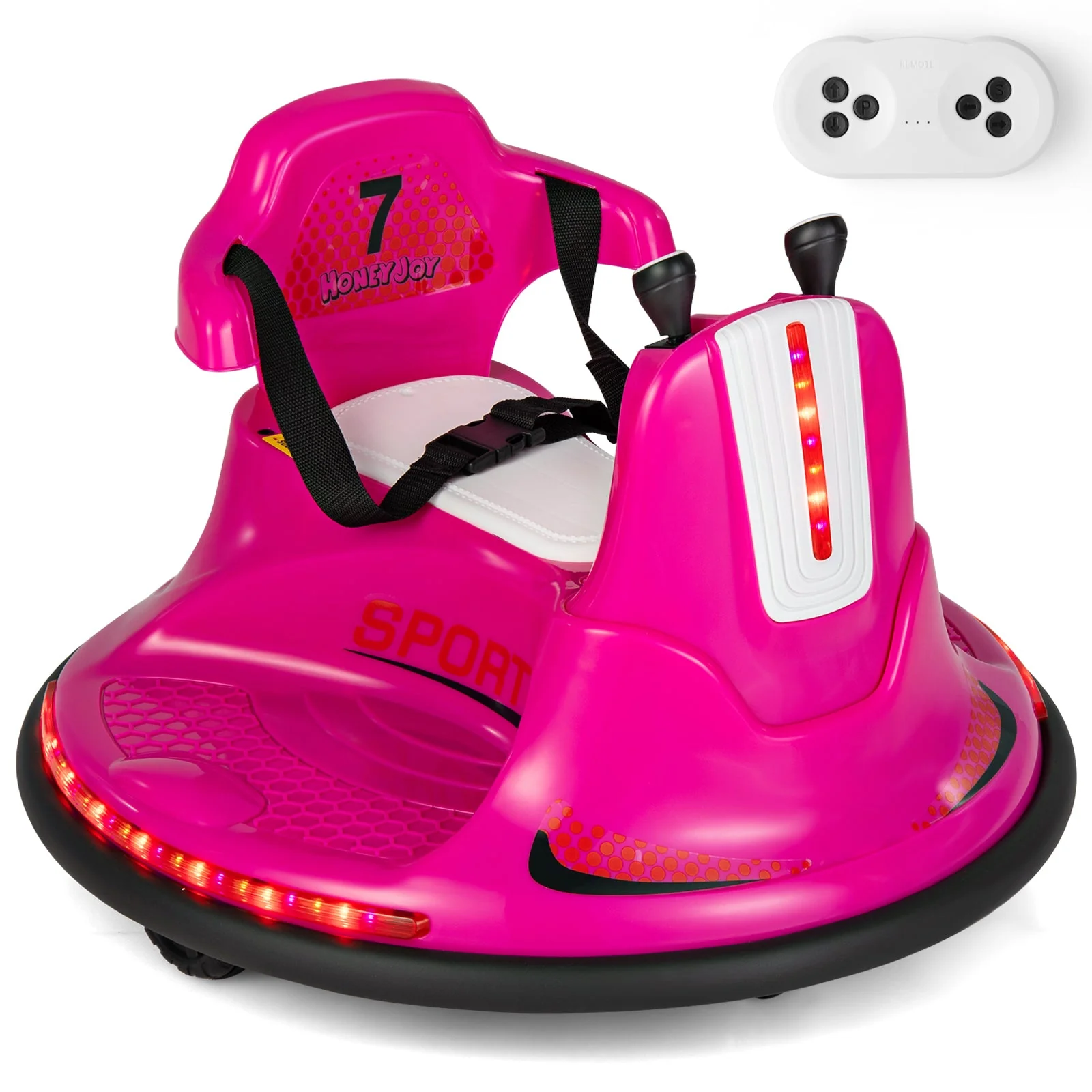 12V Kids Ride On Bumper Car with Remote Control Lights and Music-Pink - Image 3