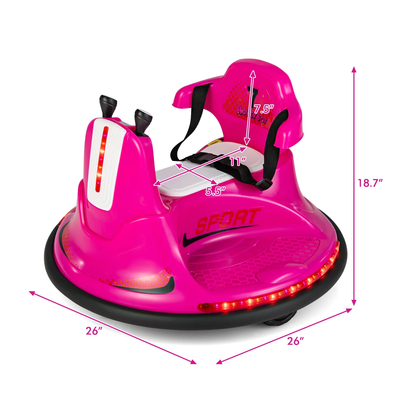 12V Kids Ride On Bumper Car with Remote Control Lights and Music-Pink - Image 4