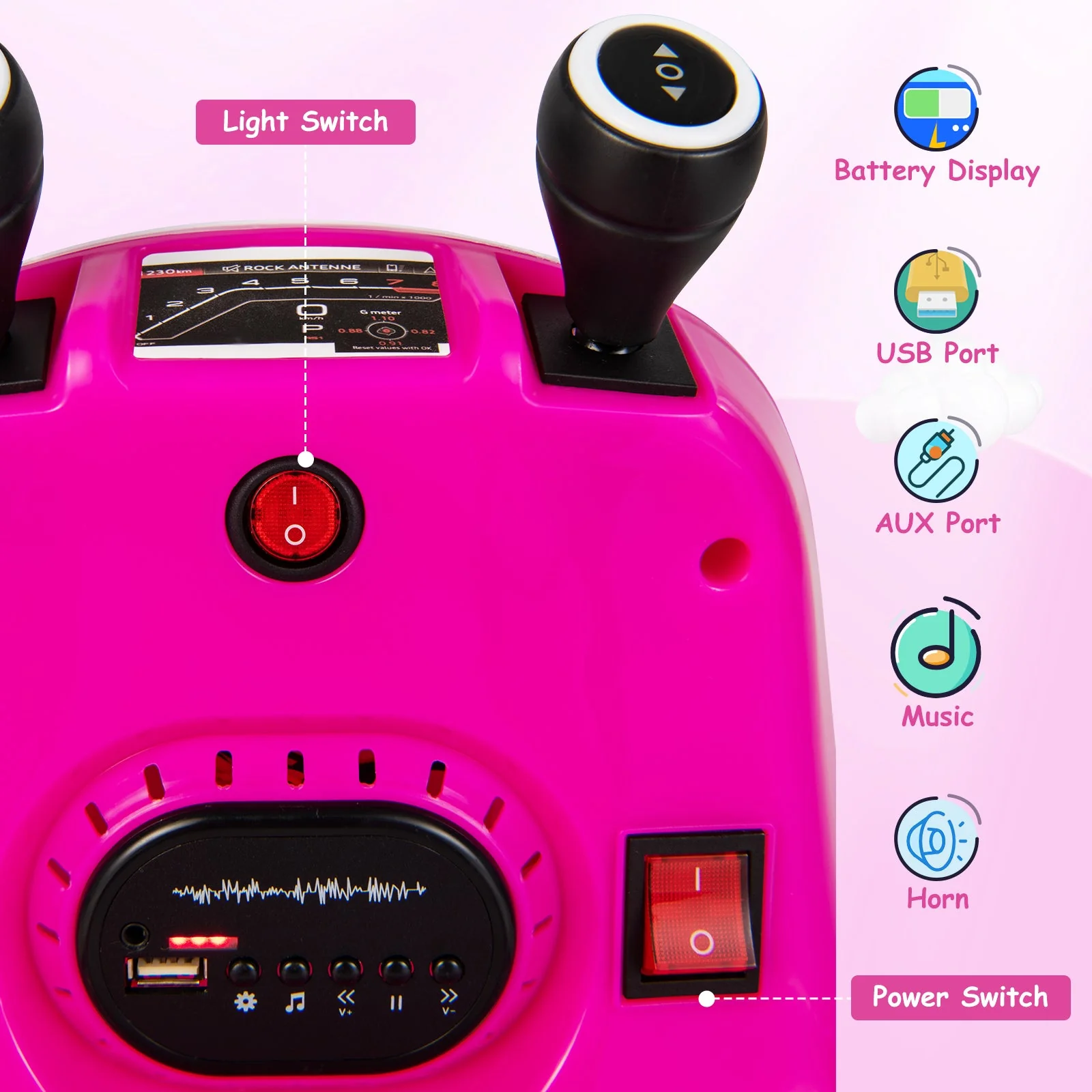12V Kids Ride On Bumper Car with Remote Control Lights and Music-Pink - Image 7