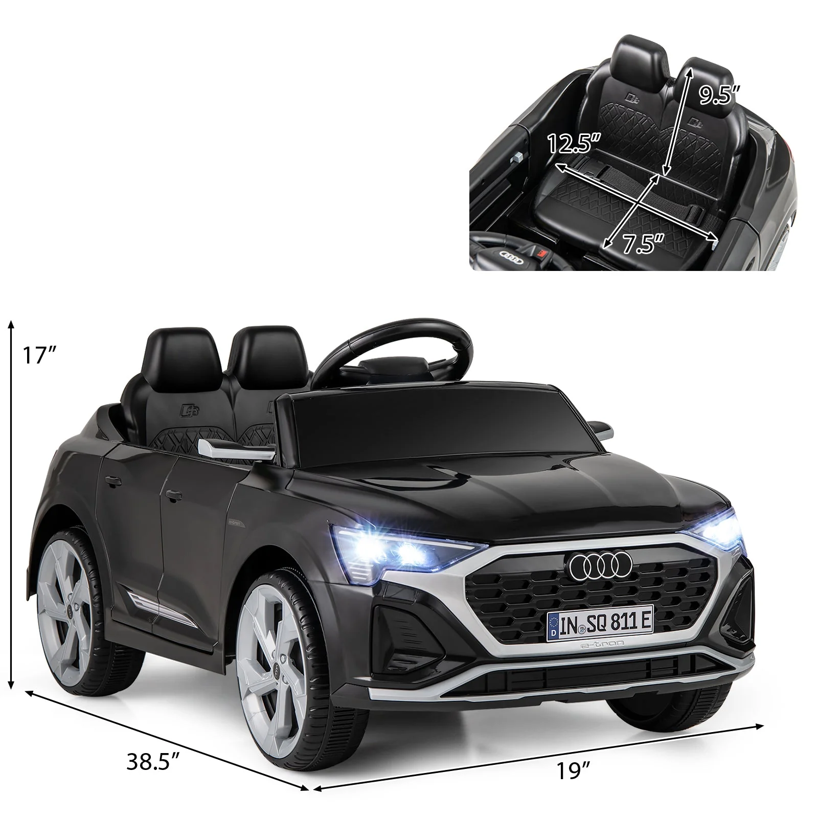 12V Kids Ride on Car Licensed Audi SQ8 with Remote Control and 3 Speeds-Black - Image 4
