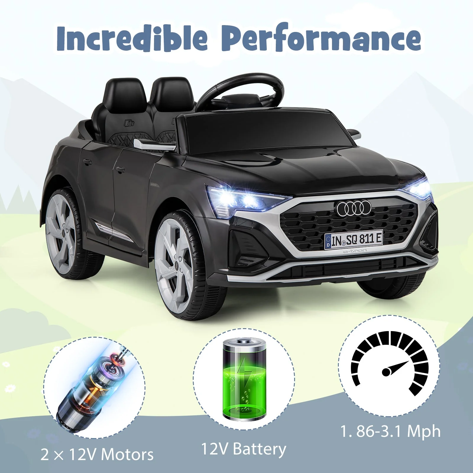 12V Kids Ride on Car Licensed Audi SQ8 with Remote Control and 3 Speeds-Black - Image 8