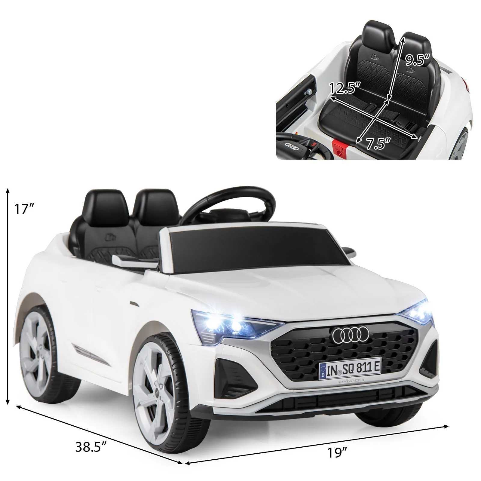 12V Kids Ride on Car Licensed Audi SQ8 with Remote Control and 3 Speeds-White - Image 4