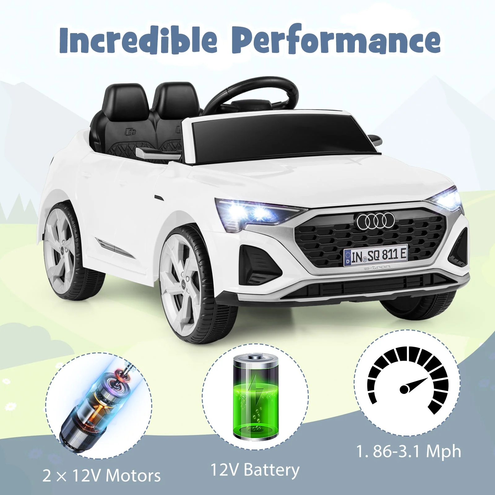 12V Kids Ride on Car Licensed Audi SQ8 with Remote Control and 3 Speeds-White - Image 5