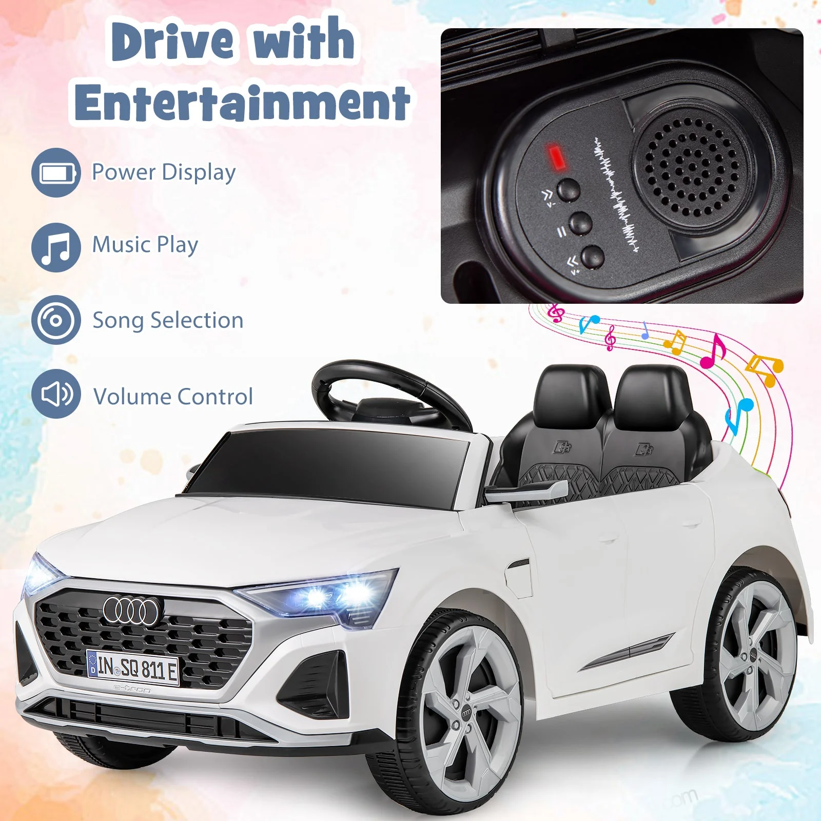 12V Kids Ride on Car Licensed Audi SQ8 with Remote Control and 3 Speeds-White - Image 6
