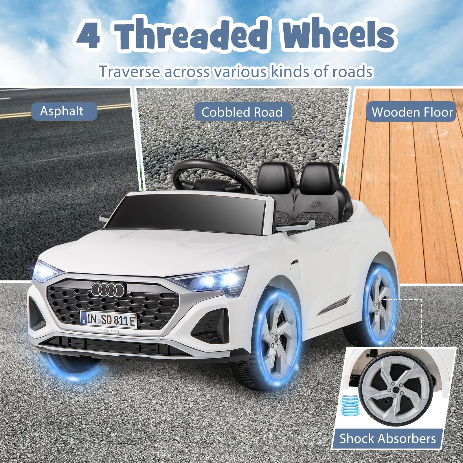 12V Kids Ride on Car Licensed Audi SQ8 with Remote Control and 3 Speeds-White - Image 7