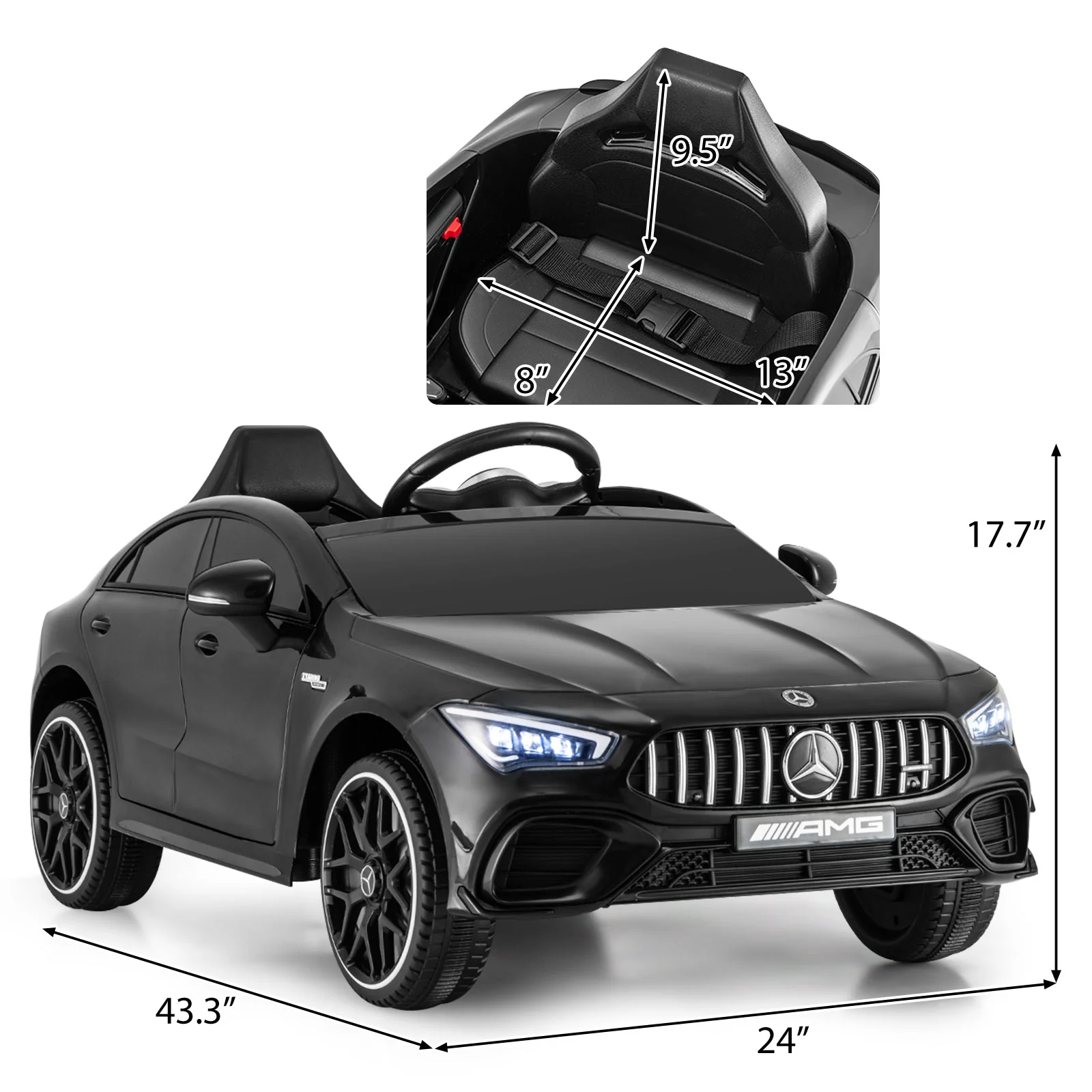 12V Kids Ride on Car Mercedes-Benz AMG CLA 45 with Remote-Black - Image 4