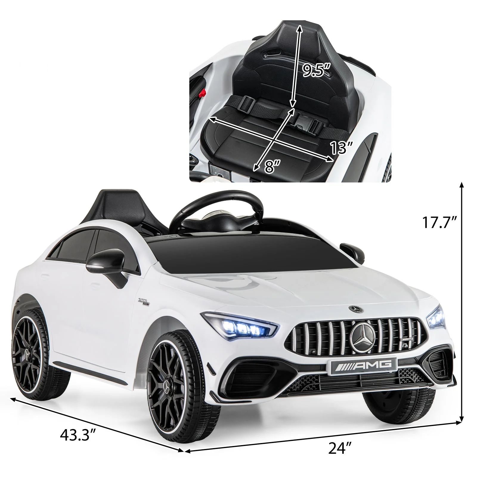 12V Kids Ride on Car Mercedes-Benz AMG CLA 45 with Remote-White - Image 4