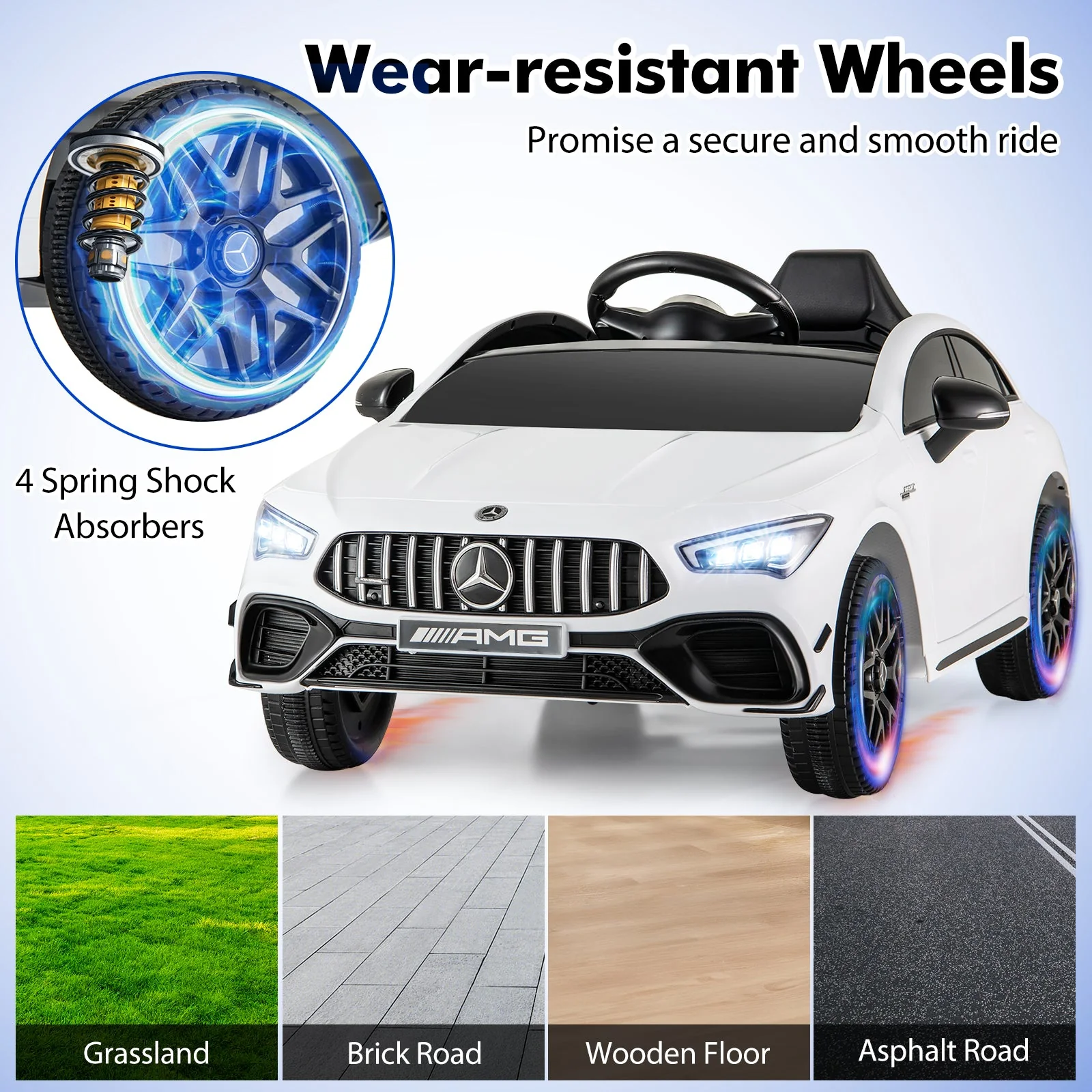 12V Kids Ride on Car Mercedes-Benz AMG CLA 45 with Remote-White - Image 6