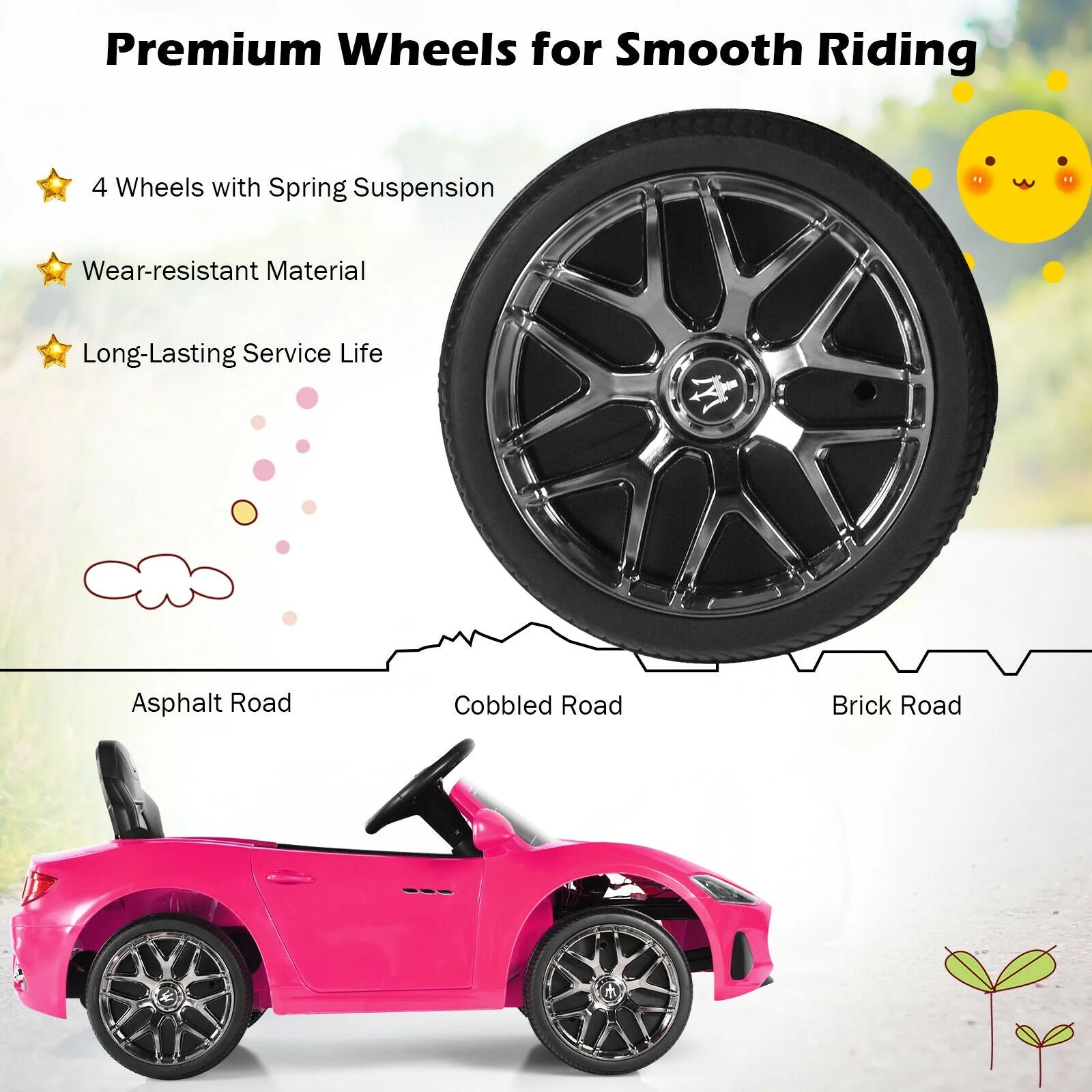 12V Kids Ride-On Car with Remote Control and Lights-Pink - Image 7