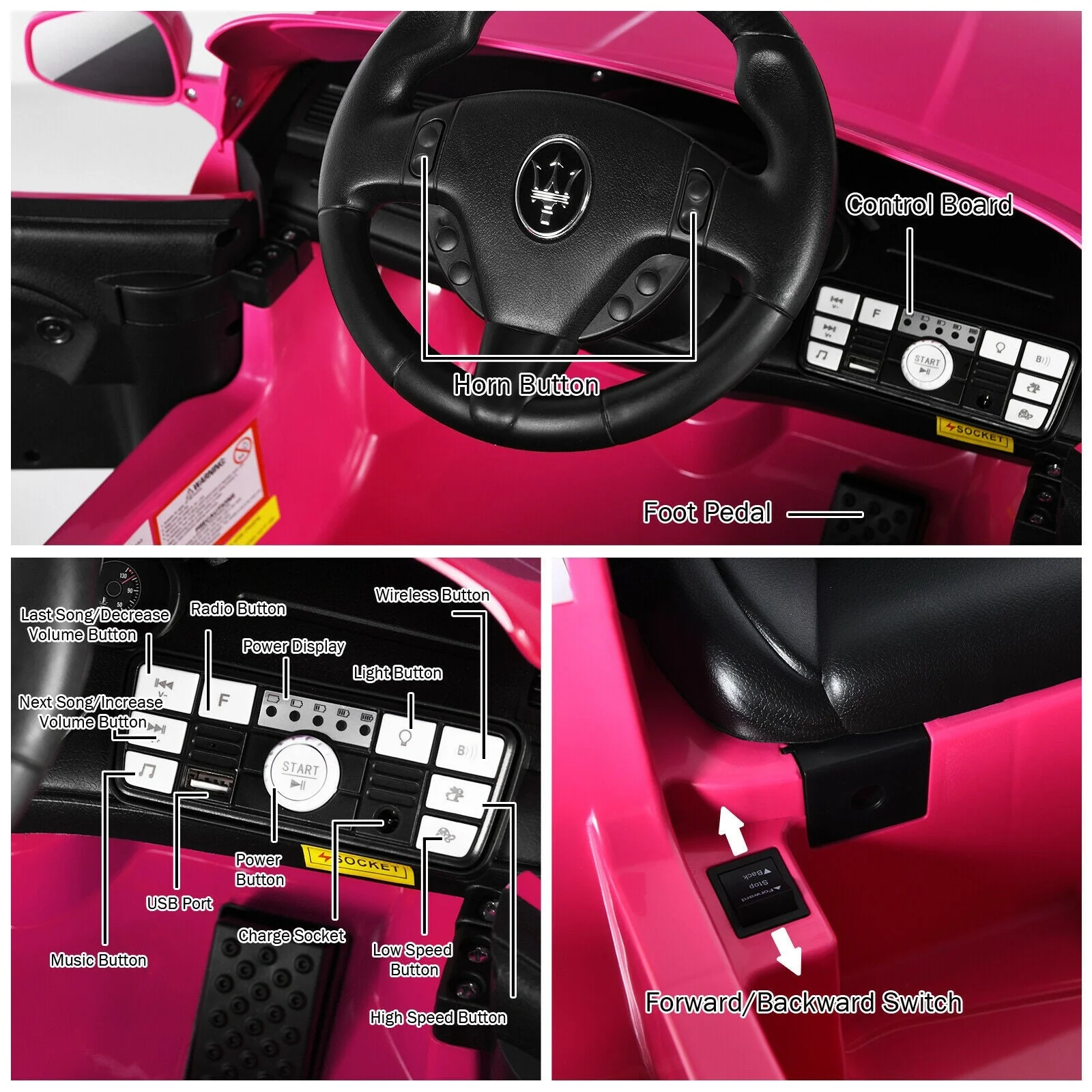 12V Kids Ride-On Car with Remote Control and Lights-Pink - Image 8