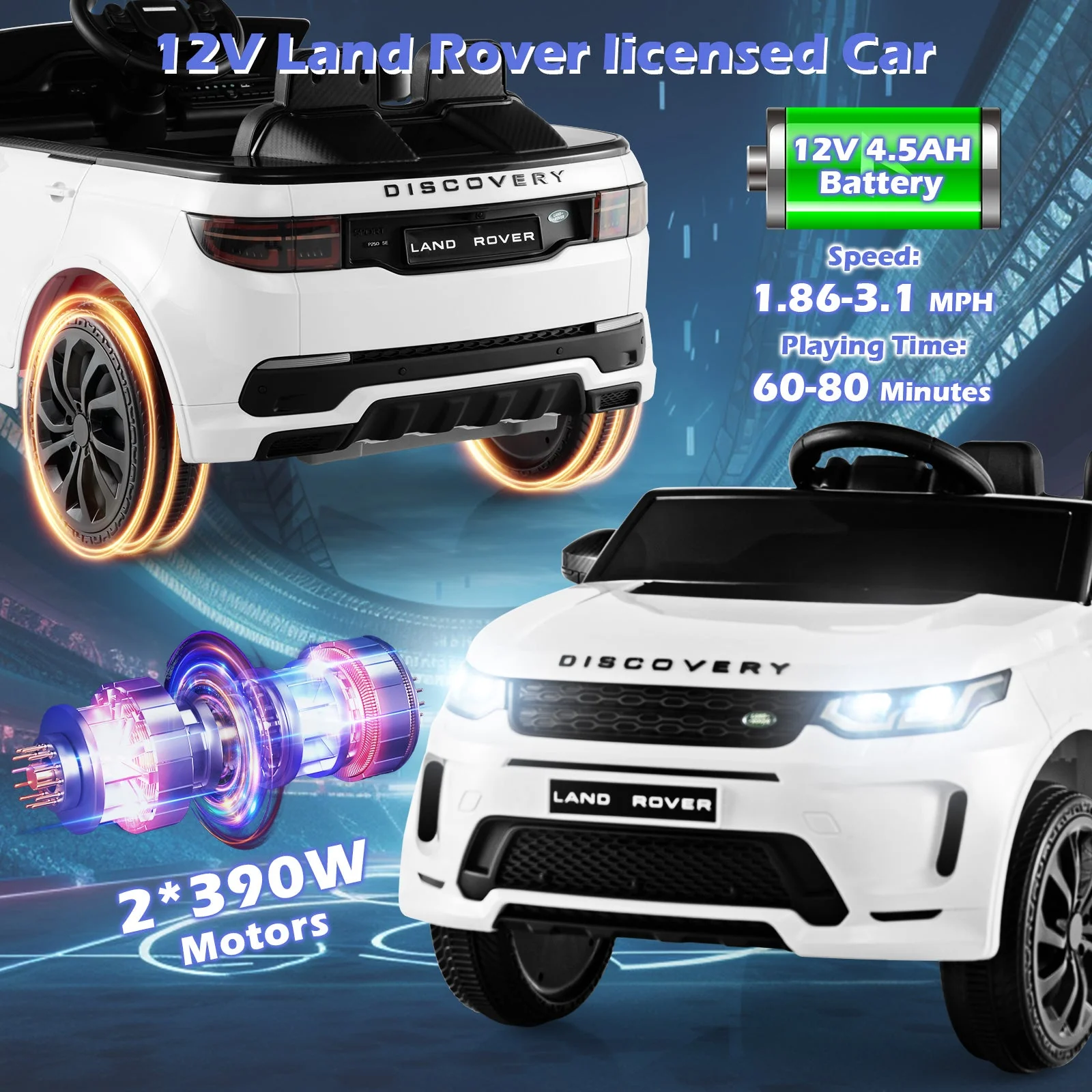 12V Kids Ride On Car with Remote Control Lockable Doors Slow Start System and LED Lights-White - Image 8