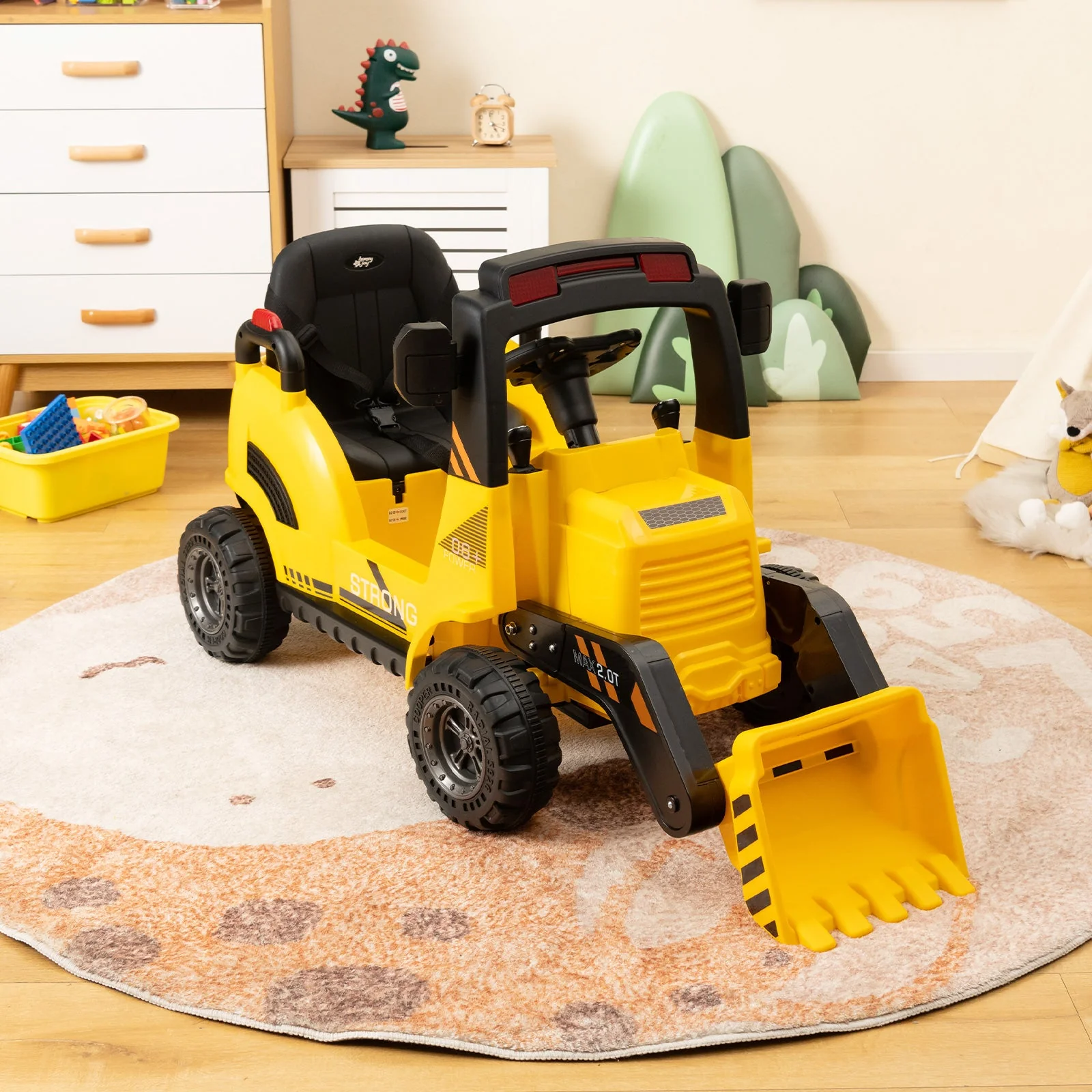 12V Kids Ride On Construction Tractor with Electric Adjustable Bucket-Yellow - Image 2