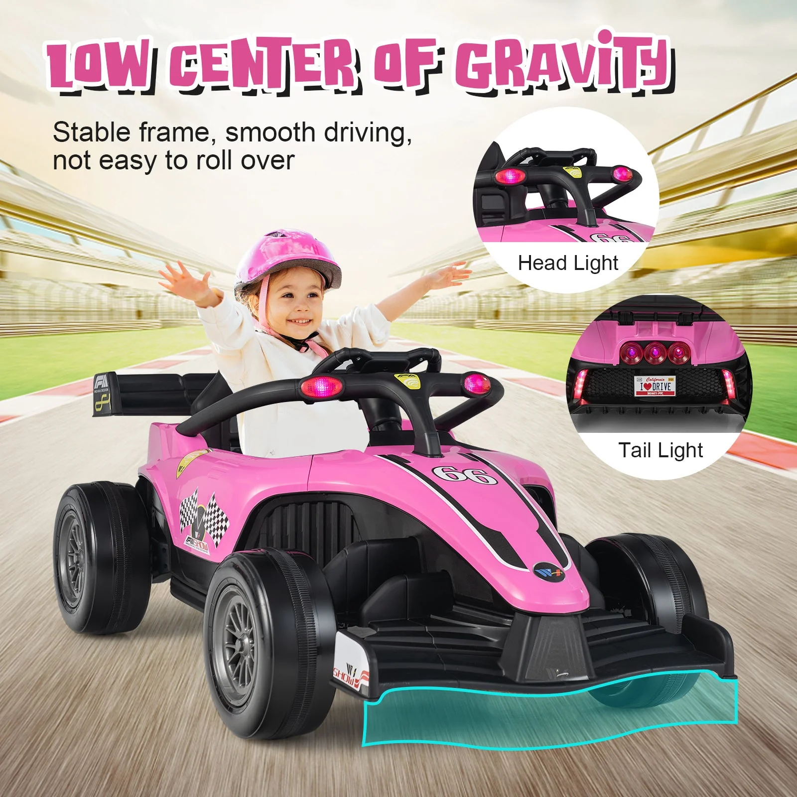 12V Kids Ride on Electric Formula Racing Car with Remote Control-Pink - Image 3