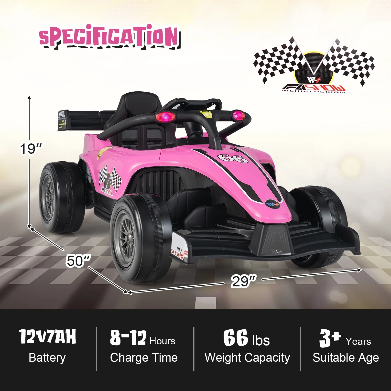 12V Kids Ride on Electric Formula Racing Car with Remote Control-Pink - Image 4