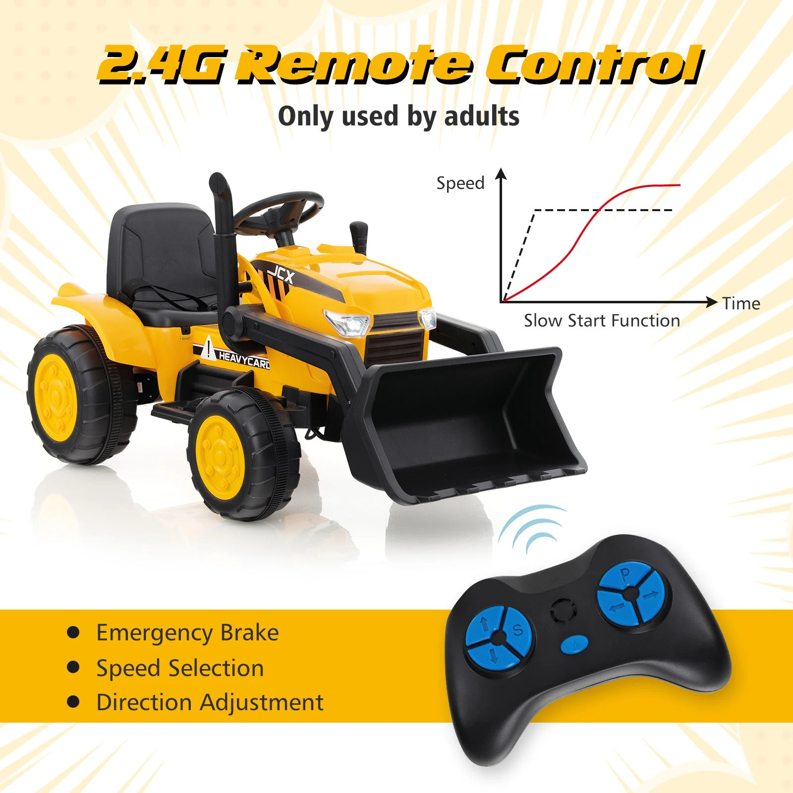 12V Kid's Ride on Excavator with Adjustable Digging Bucket-Yellow - Image 8