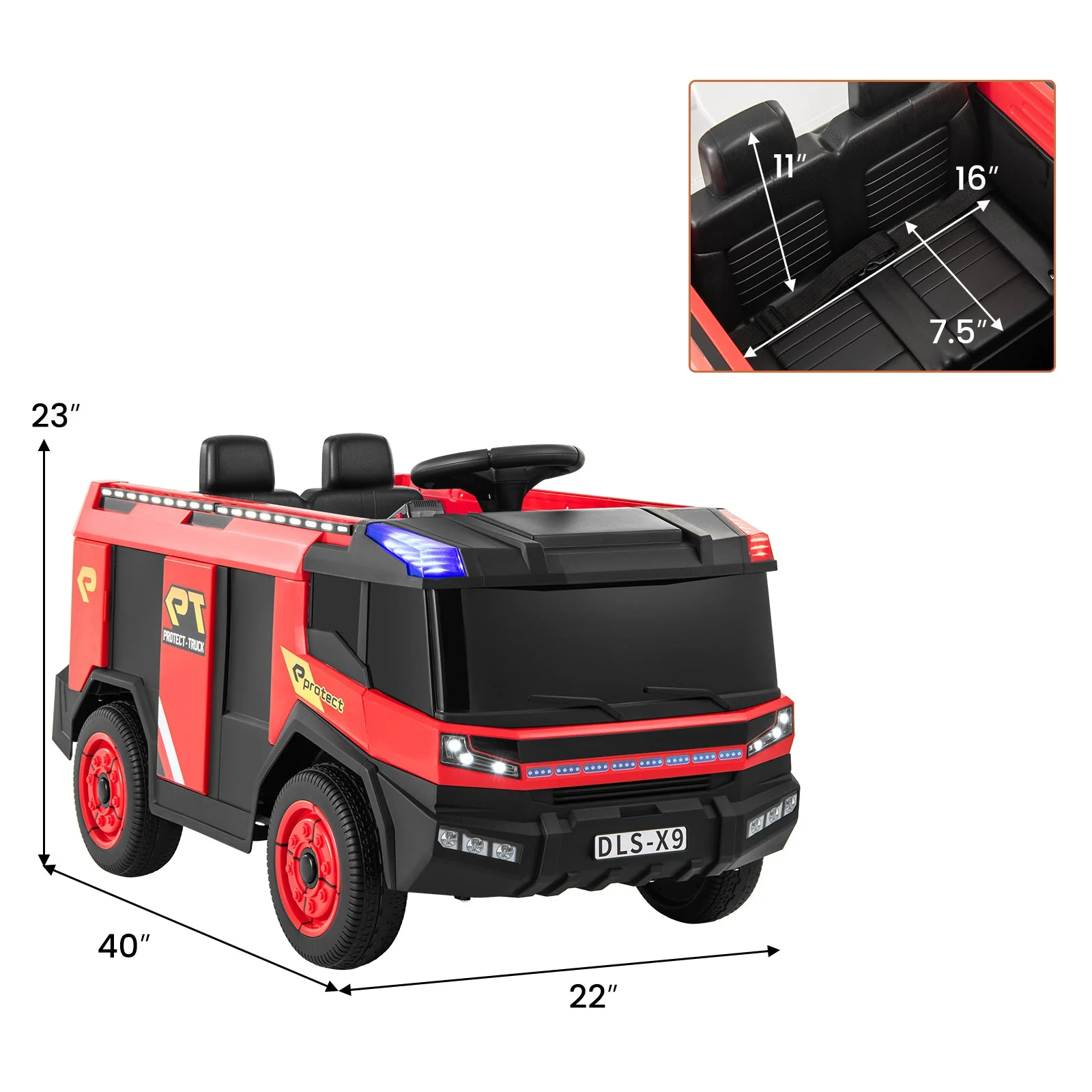 12V Kids Ride on Fire Truck 2-Seater with Remote Control and Water Gun-Red - Image 4