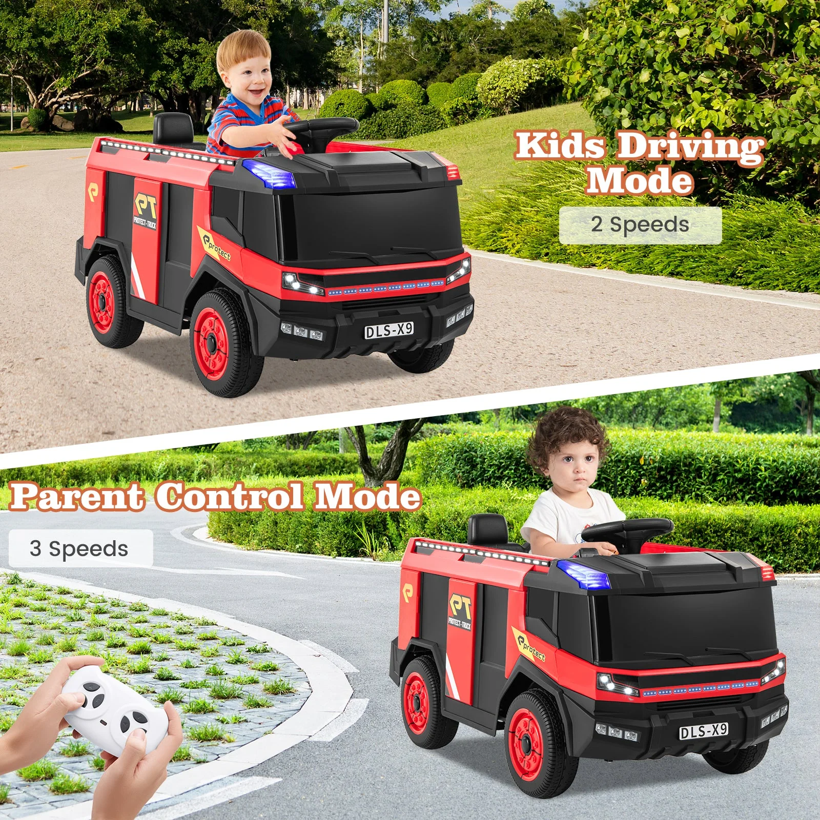 12V Kids Ride on Fire Truck 2-Seater with Remote Control and Water Gun-Red - Image 5