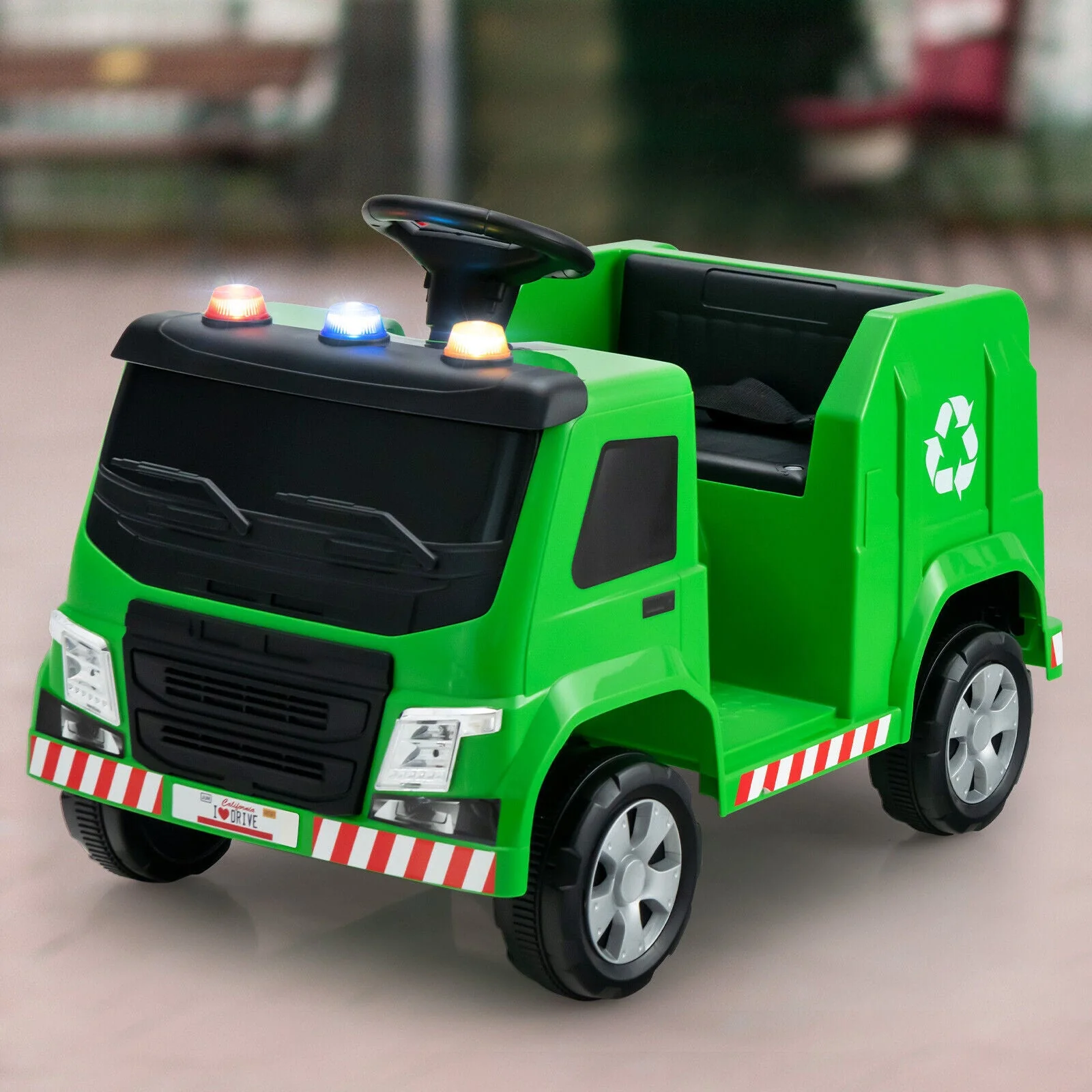 12V Kids Ride-on  Garbage Truck with Warning Lights and 6 Recycling Accessories-Green - Image 6