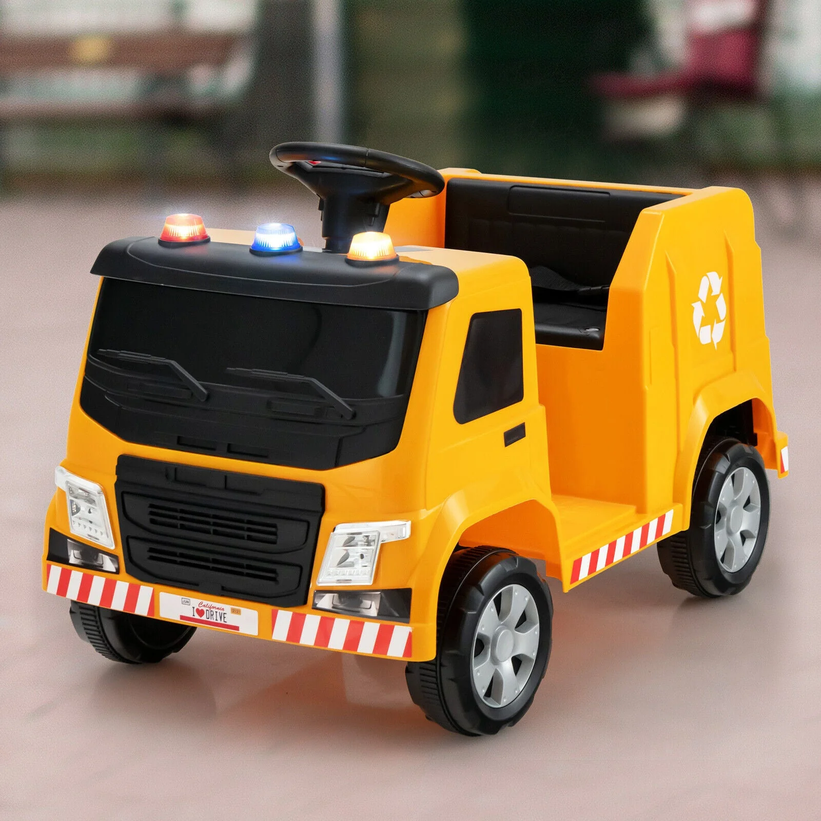 12V Kids Ride-on  Garbage Truck with Warning Lights and 6 Recycling Accessories-Yellow - Image 6
