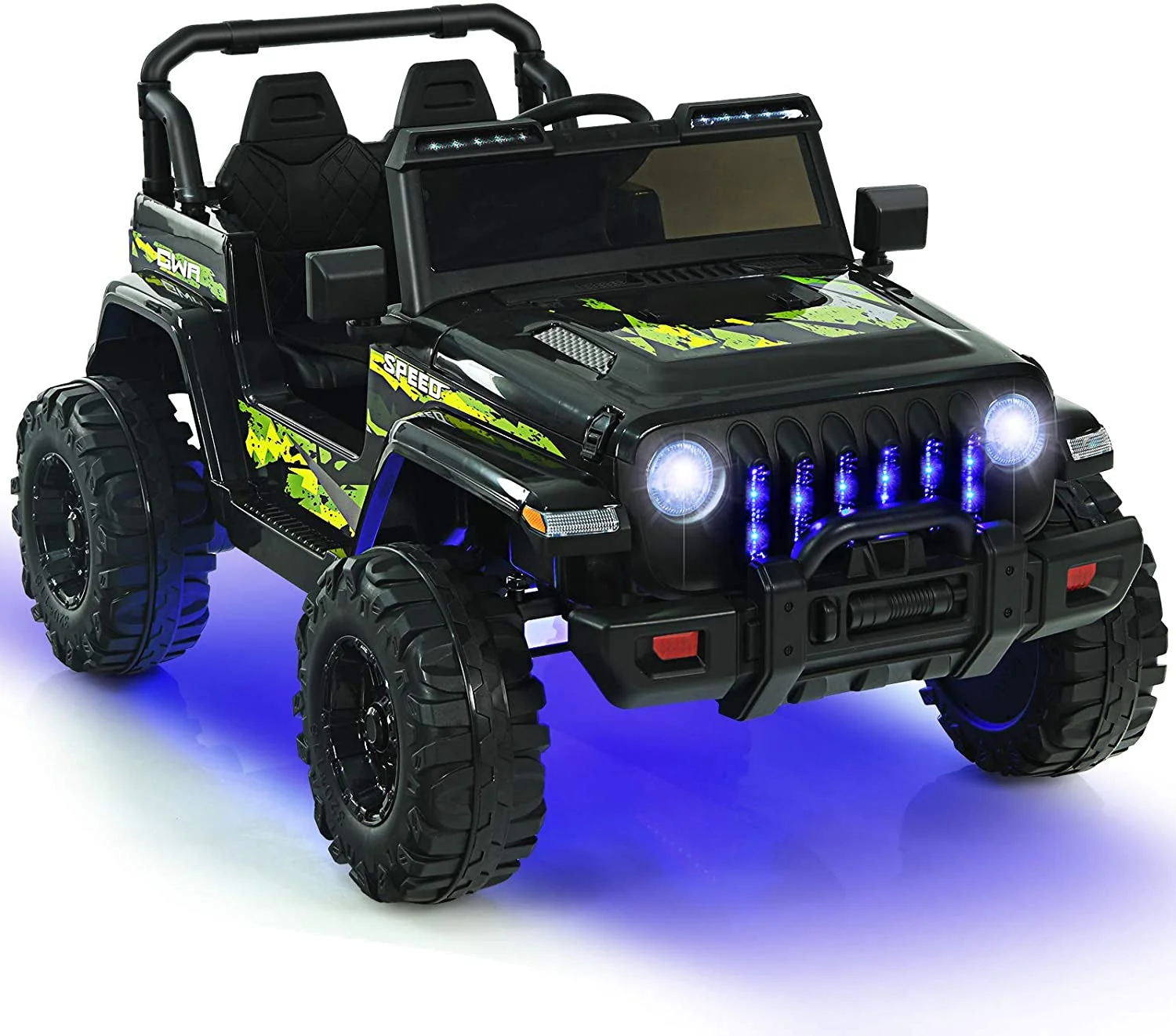 12V Kids Ride-on Jeep Car with 2.4 G Remote Control-Black & Green - Image 3