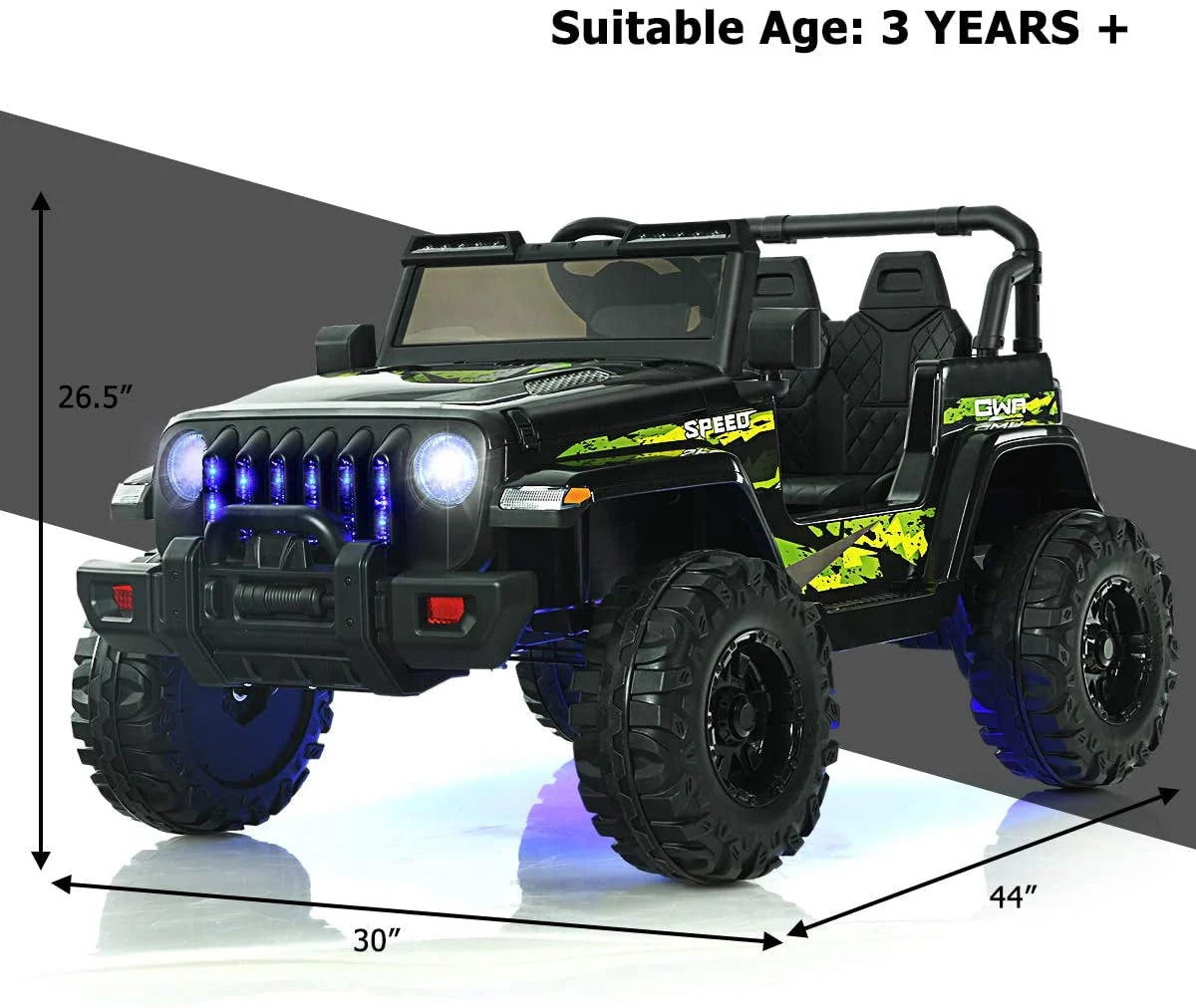 12V Kids Ride-on Jeep Car with 2.4 G Remote Control-Black & Green - Image 4