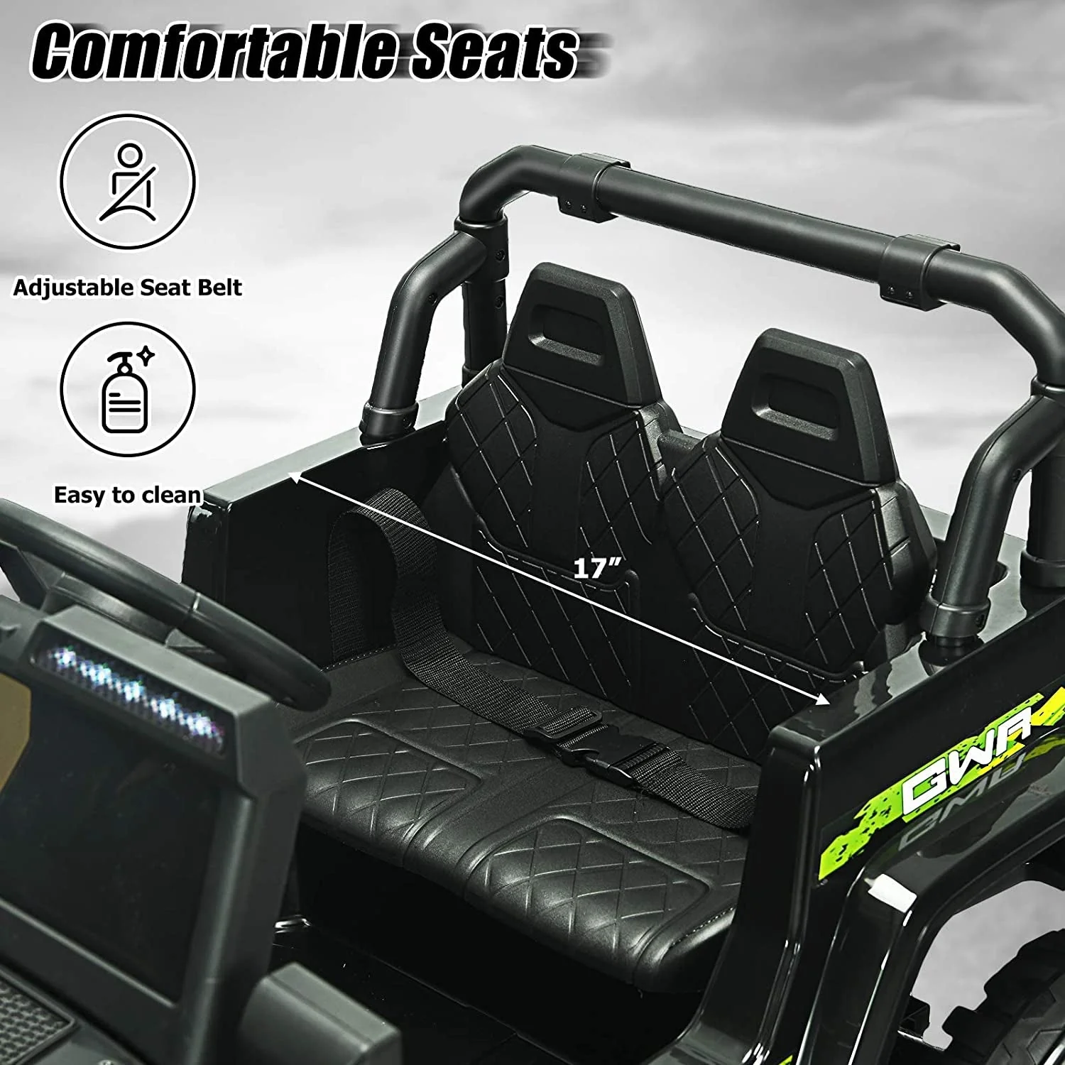 12V Kids Ride-on Jeep Car with 2.4 G Remote Control-Black & Green - Image 7
