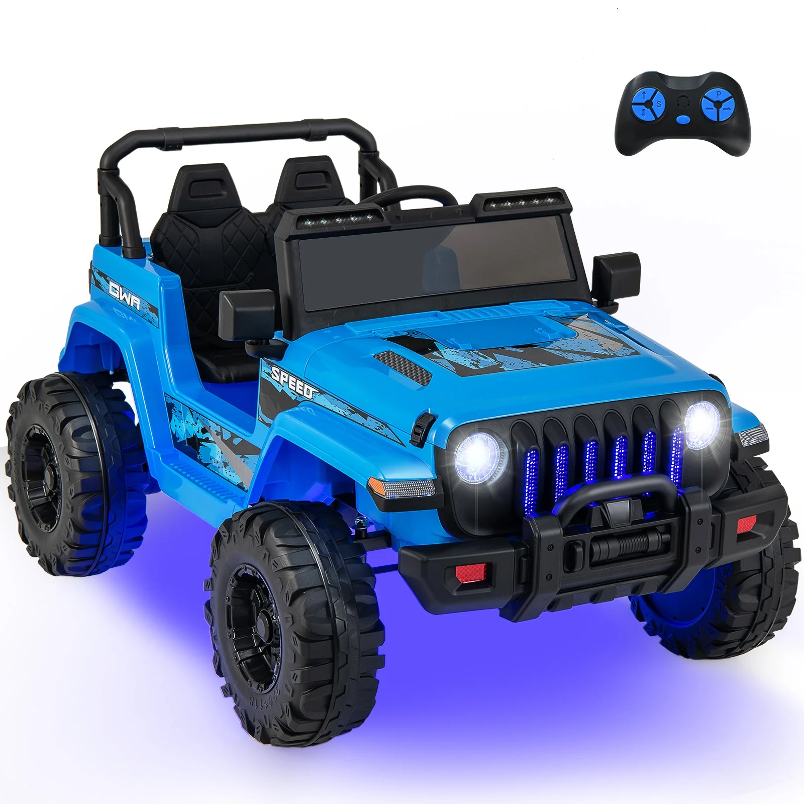 12V Kids Ride-on Jeep Car with 2.4 G Remote Control-Blue - Image 2