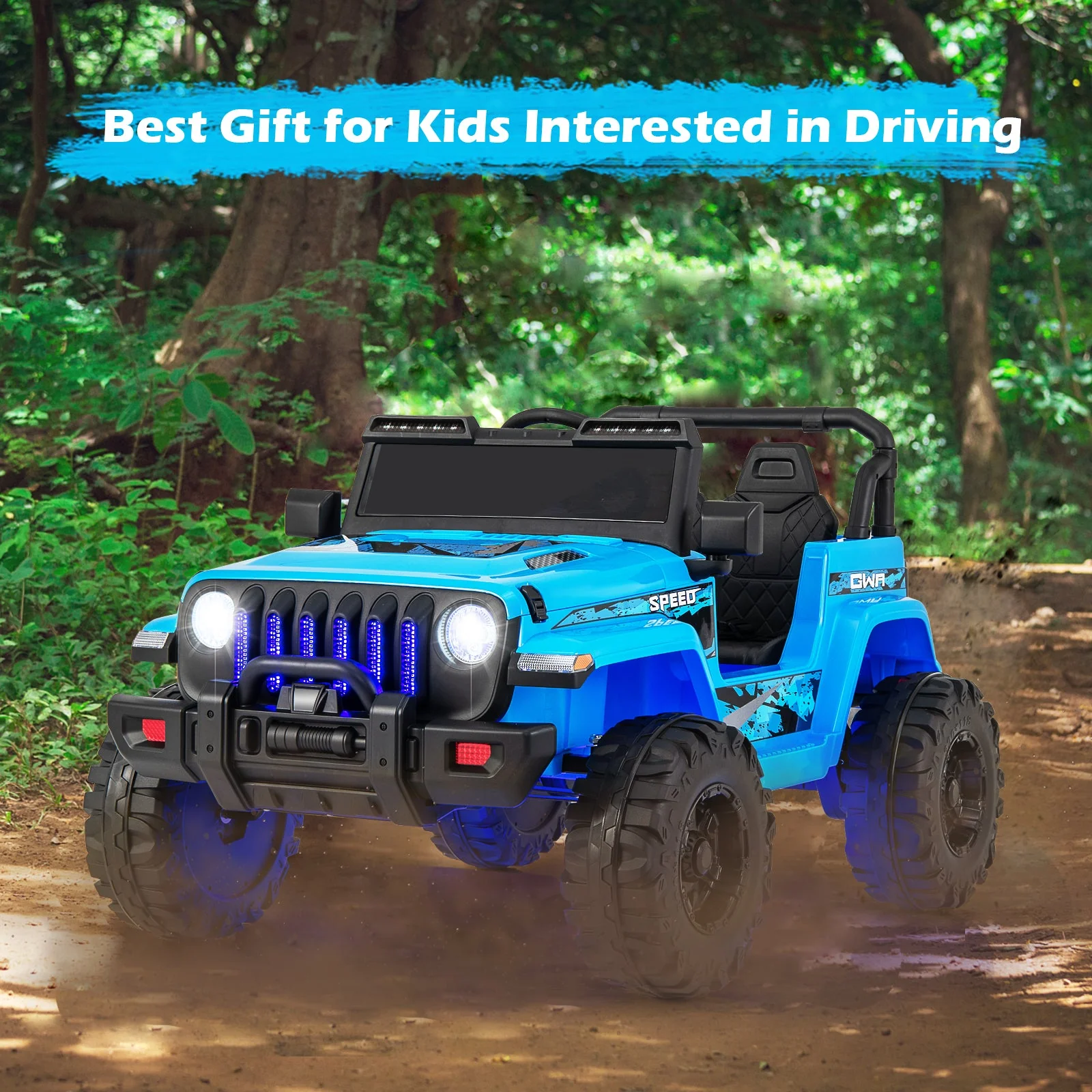 12V Kids Ride-on Jeep Car with 2.4 G Remote Control-Blue - Image 4