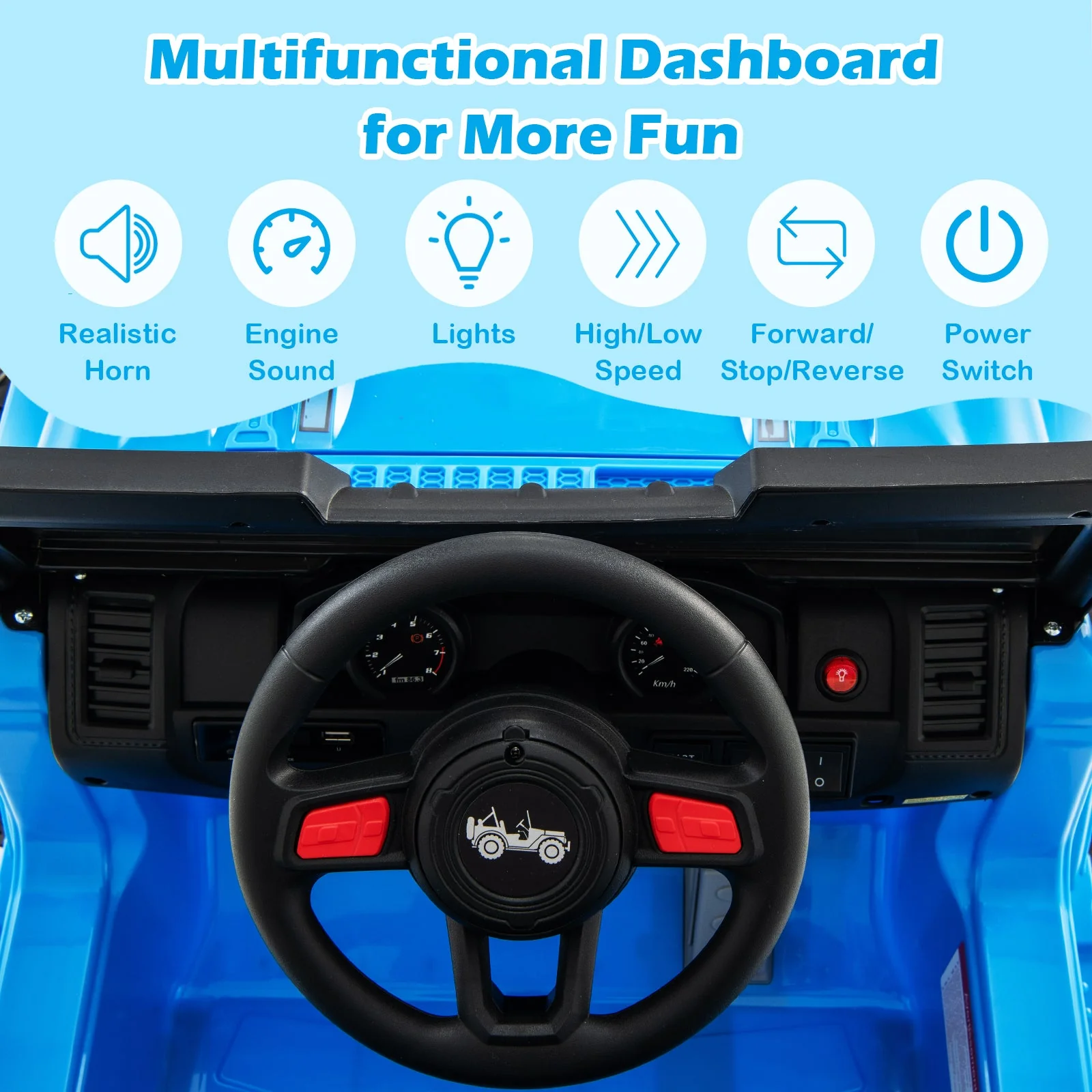 12V Kids Ride-on Jeep Car with 2.4 G Remote Control-Blue - Image 5