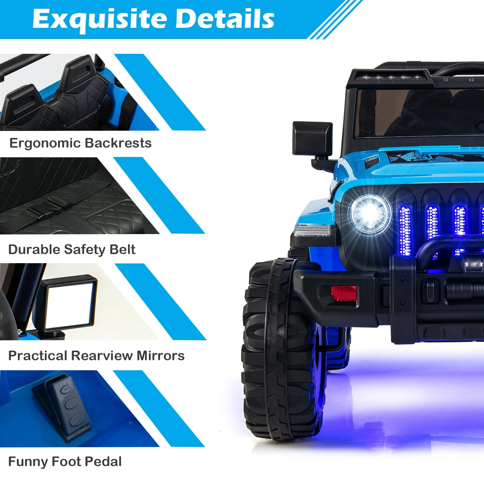 12V Kids Ride-on Jeep Car with 2.4 G Remote Control-Blue - Image 6