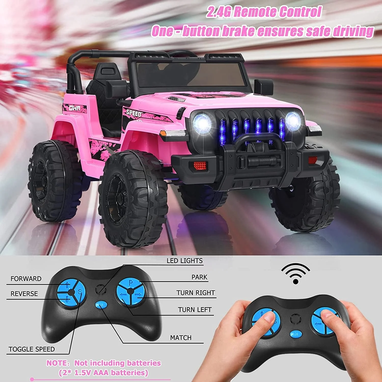 12V Kids Ride-on Jeep Car with 2.4 G Remote Control-Pink - Image 2