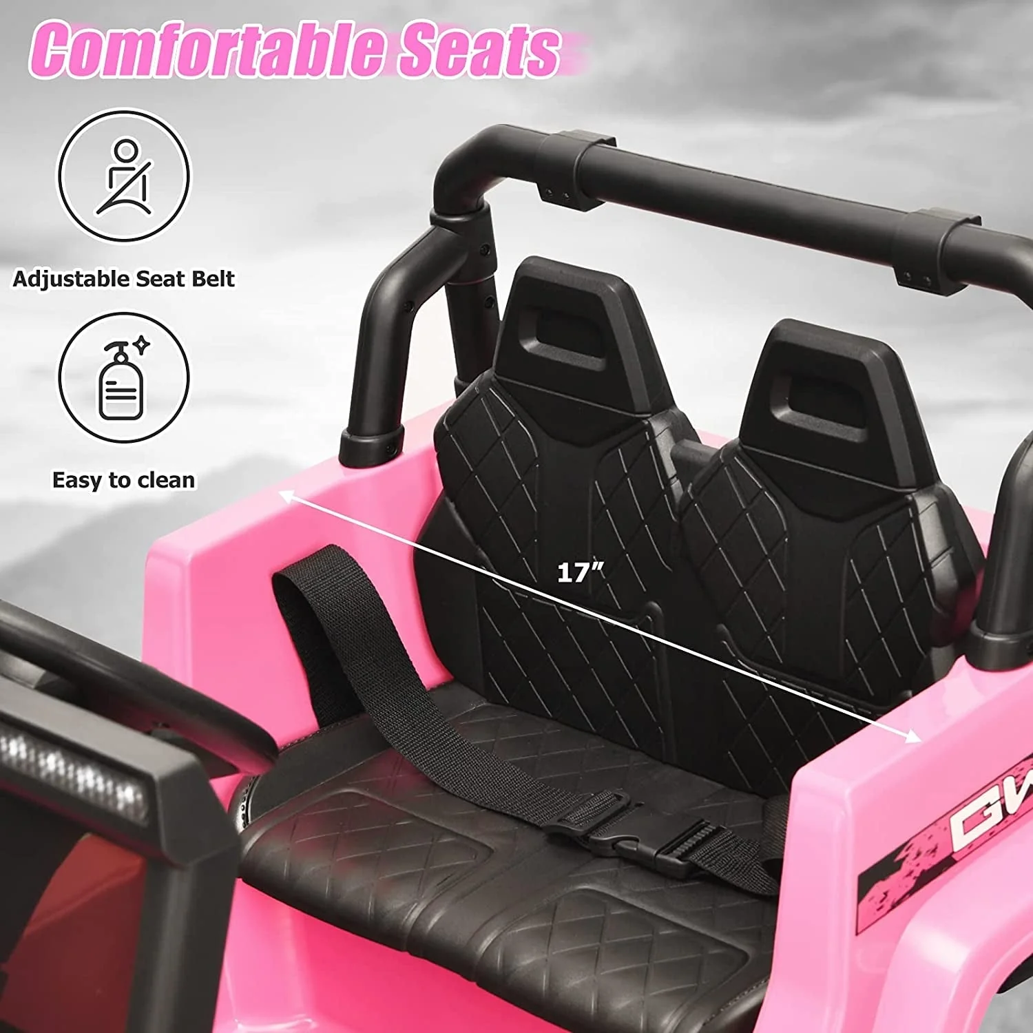 12V Kids Ride-on Jeep Car with 2.4 G Remote Control-Pink - Image 7