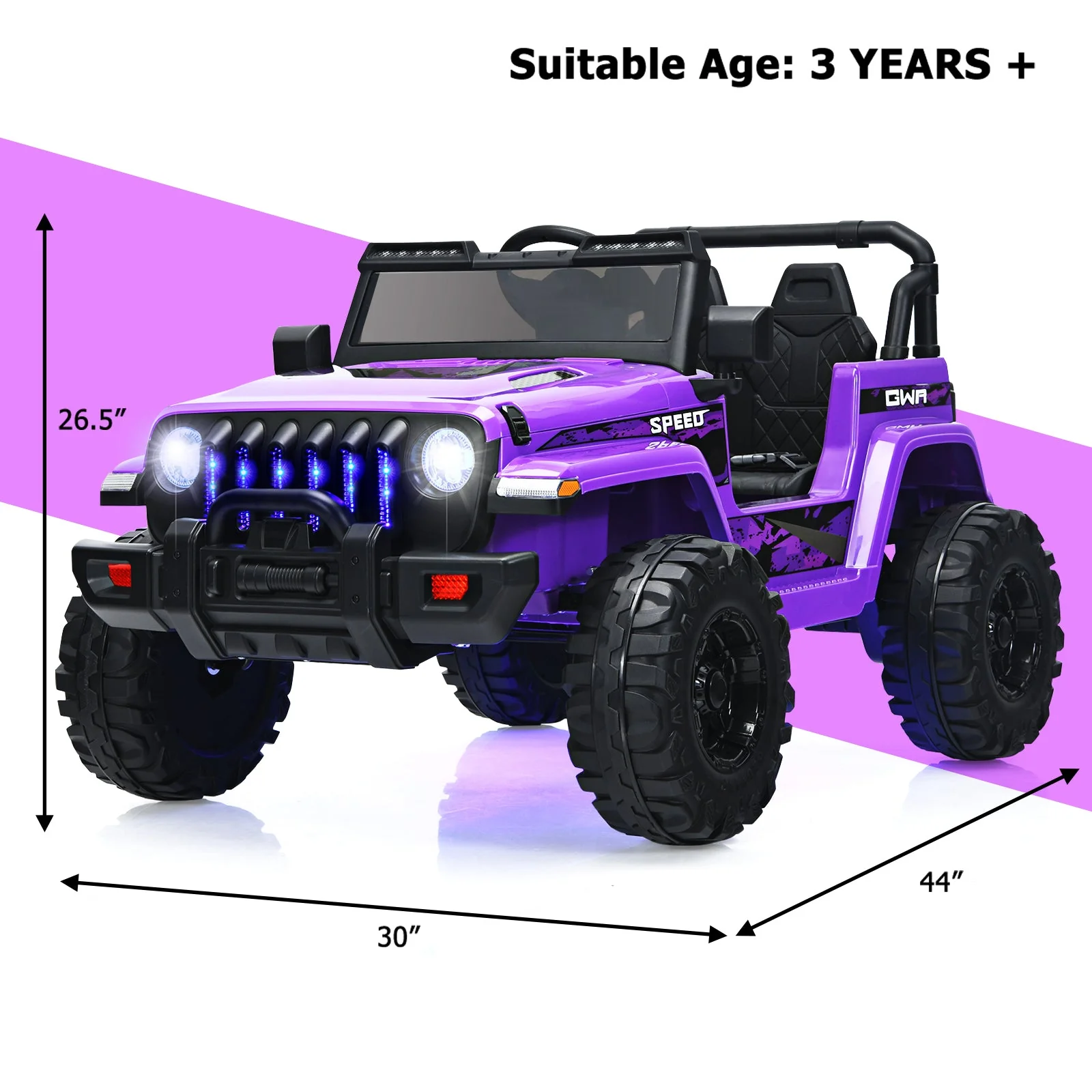 12V Kids Ride-on Jeep Car with 2.4 G Remote Control-Purple - Image 4