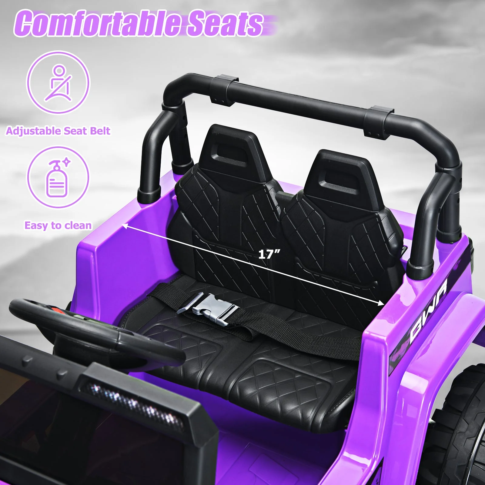 12V Kids Ride-on Jeep Car with 2.4 G Remote Control-Purple - Image 5