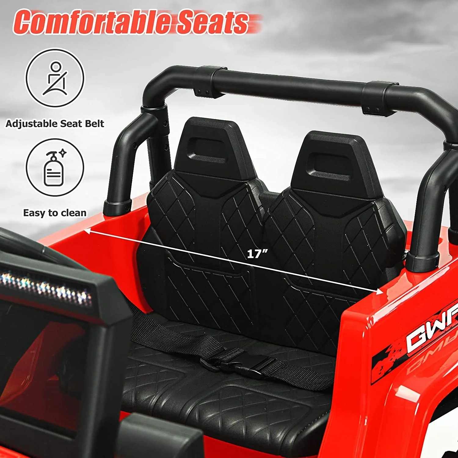12V Kids Ride-on Jeep Car with 2.4 G Remote Control-Red - Image 7